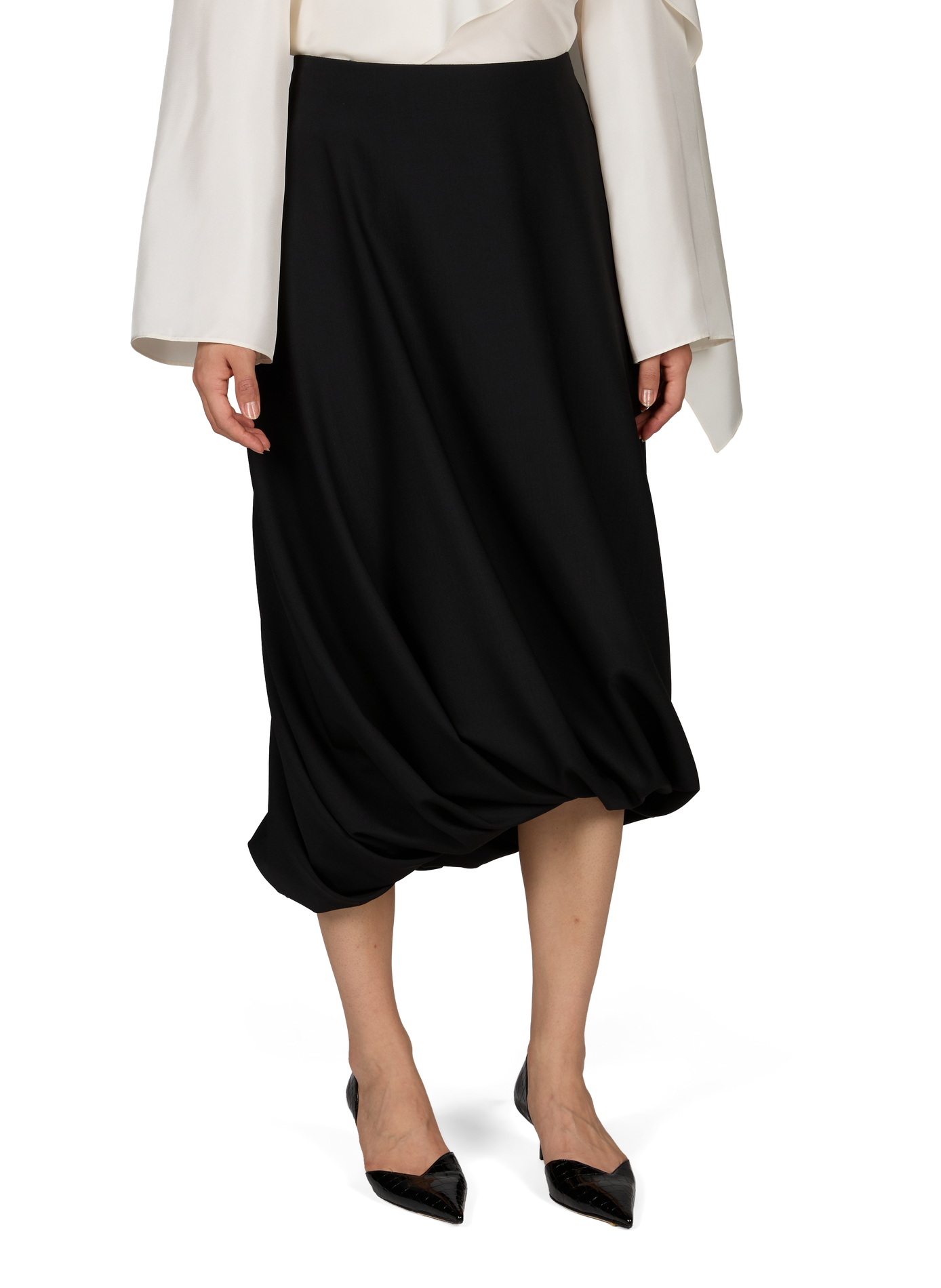 Rock mit asymmetrischem Ballsaum aus Wollmischung ROHE FRAMES Schwarz