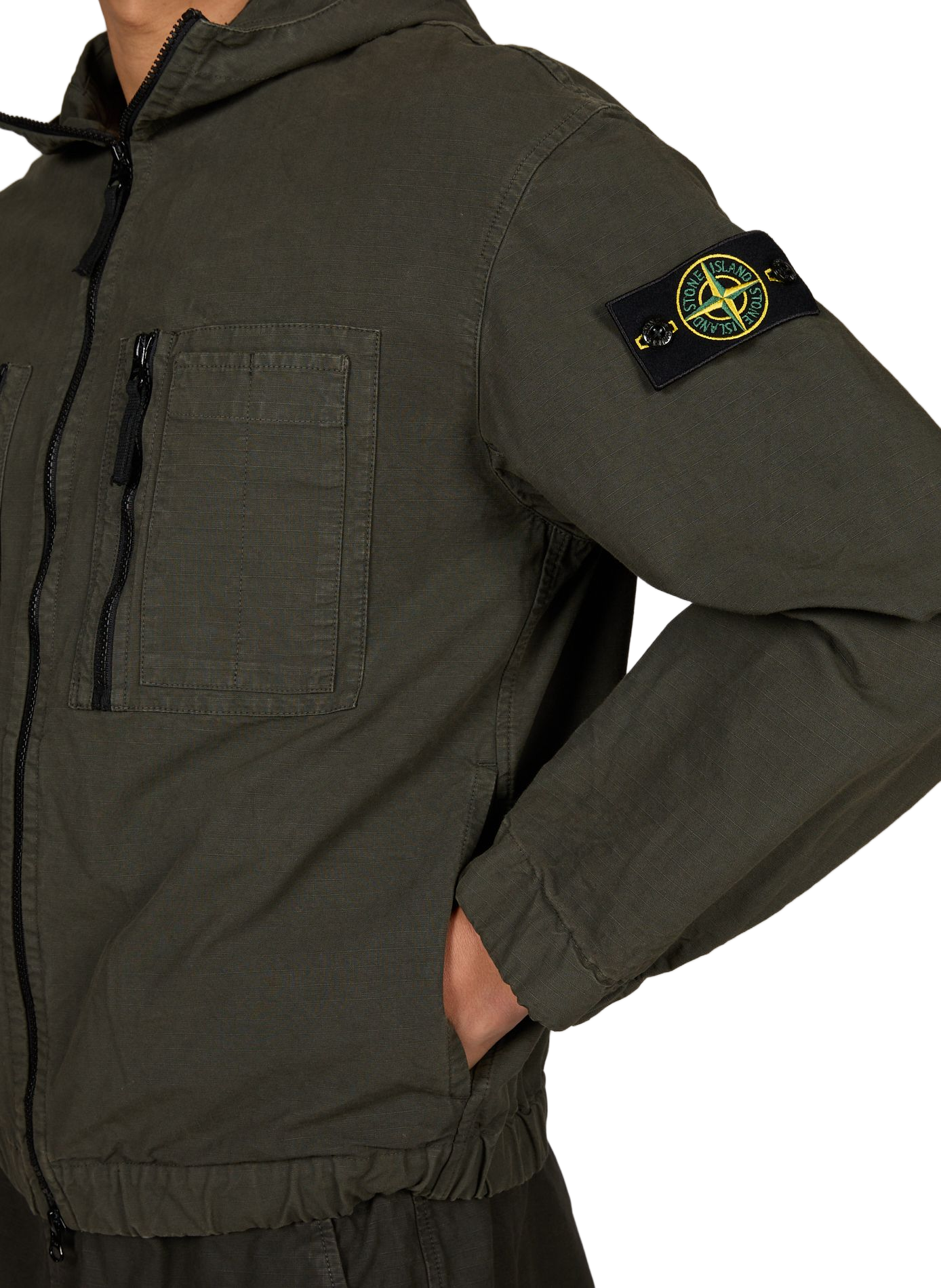 Veste à capuche à poignets et ourlet élastiqués en coton STONE ISLAND Gris