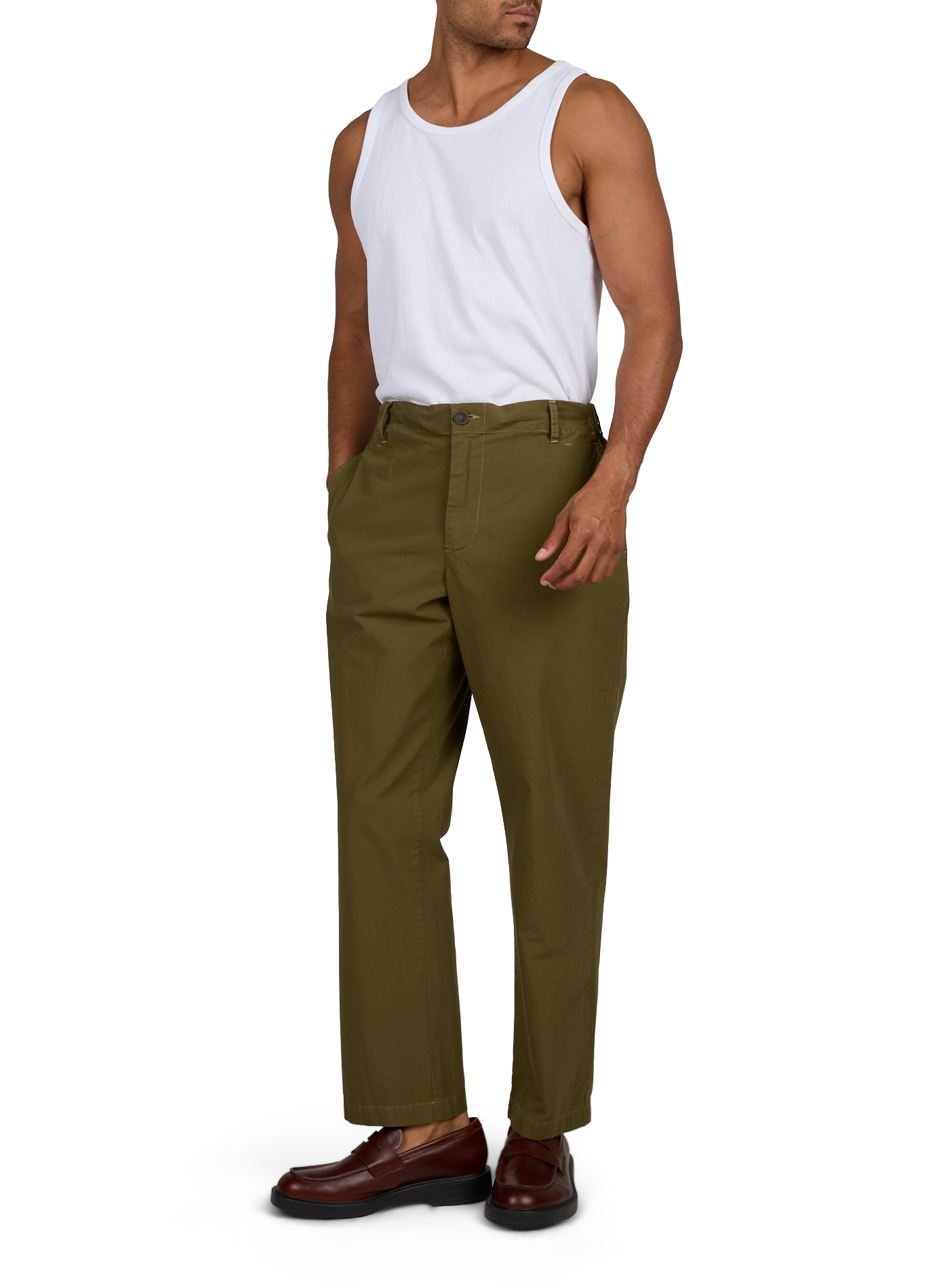Pantalon droit chino en coton RANRA Kaki