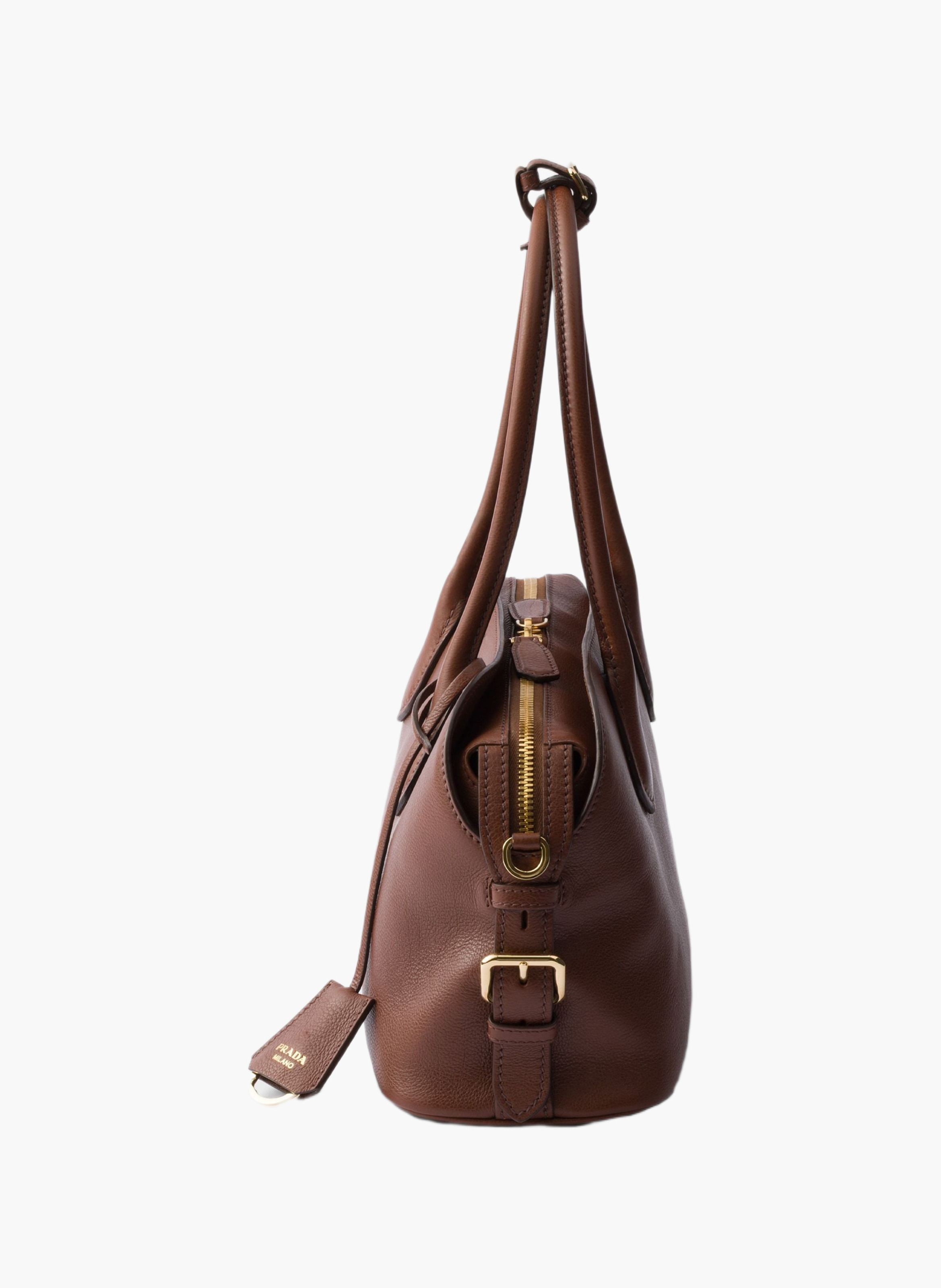 Cabas prada signet en cuir PRADA Marron