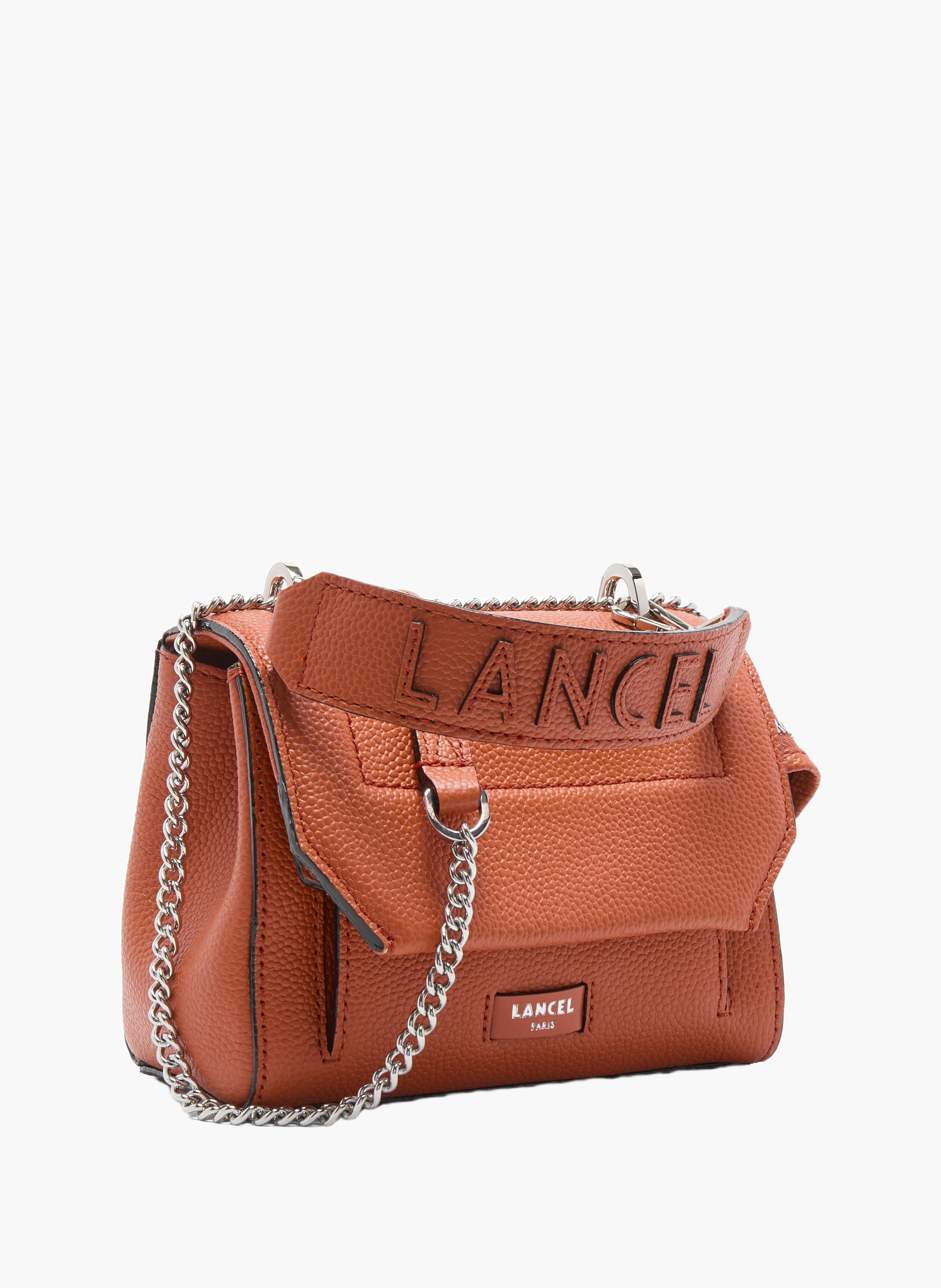 Sac à rabat s - ninon by lancel, cuir de vachette grainé et lisse, orange, finition métallisée, rabat avec fermoir métallique. LANCEL Orange