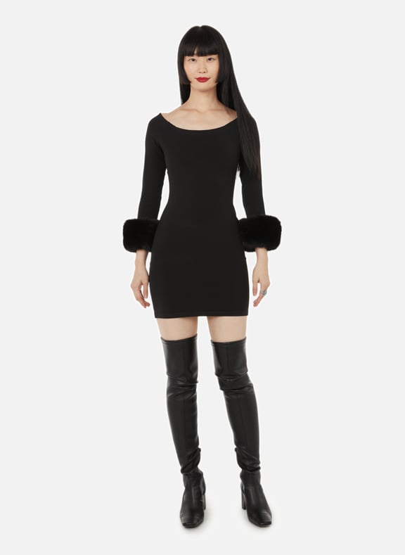 Robe cintrée avec poignets fourrés Noir by ALEXANDER WANG ALEXANDER WANG Robe cintrée avec poignets fourrés Noir