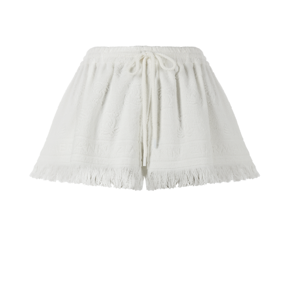 Shop Zimmermann Frayed Cotton Shorts In Beige