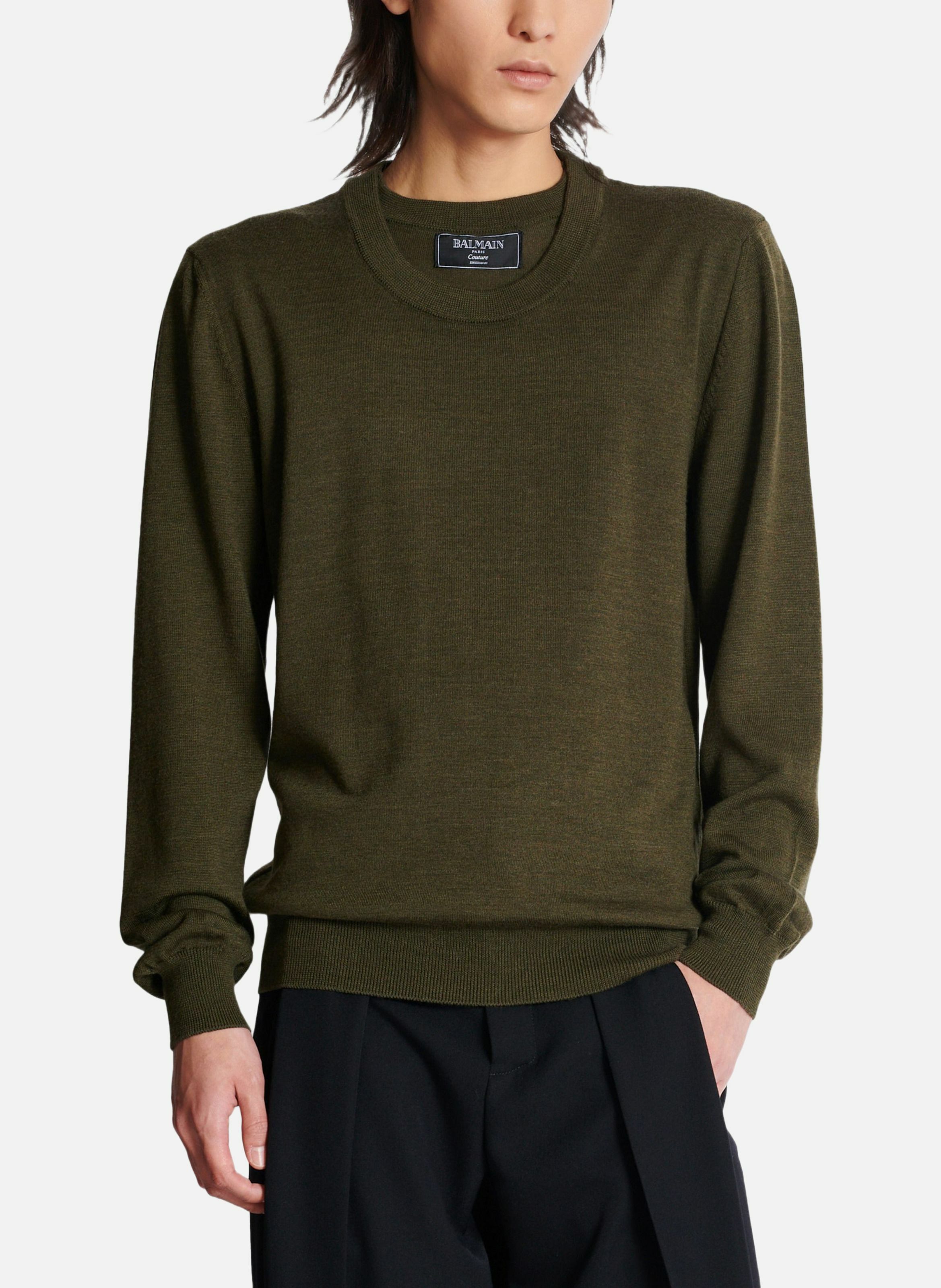 Pull en maille à double col BALMAIN Vert