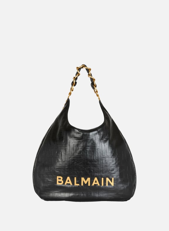 Sac cabas 1945 soft hobo en cuir froissé monogrammé Noir by BALMAIN BALMAIN Sac cabas 1945 soft hobo en cuir froissé monogrammé Noir