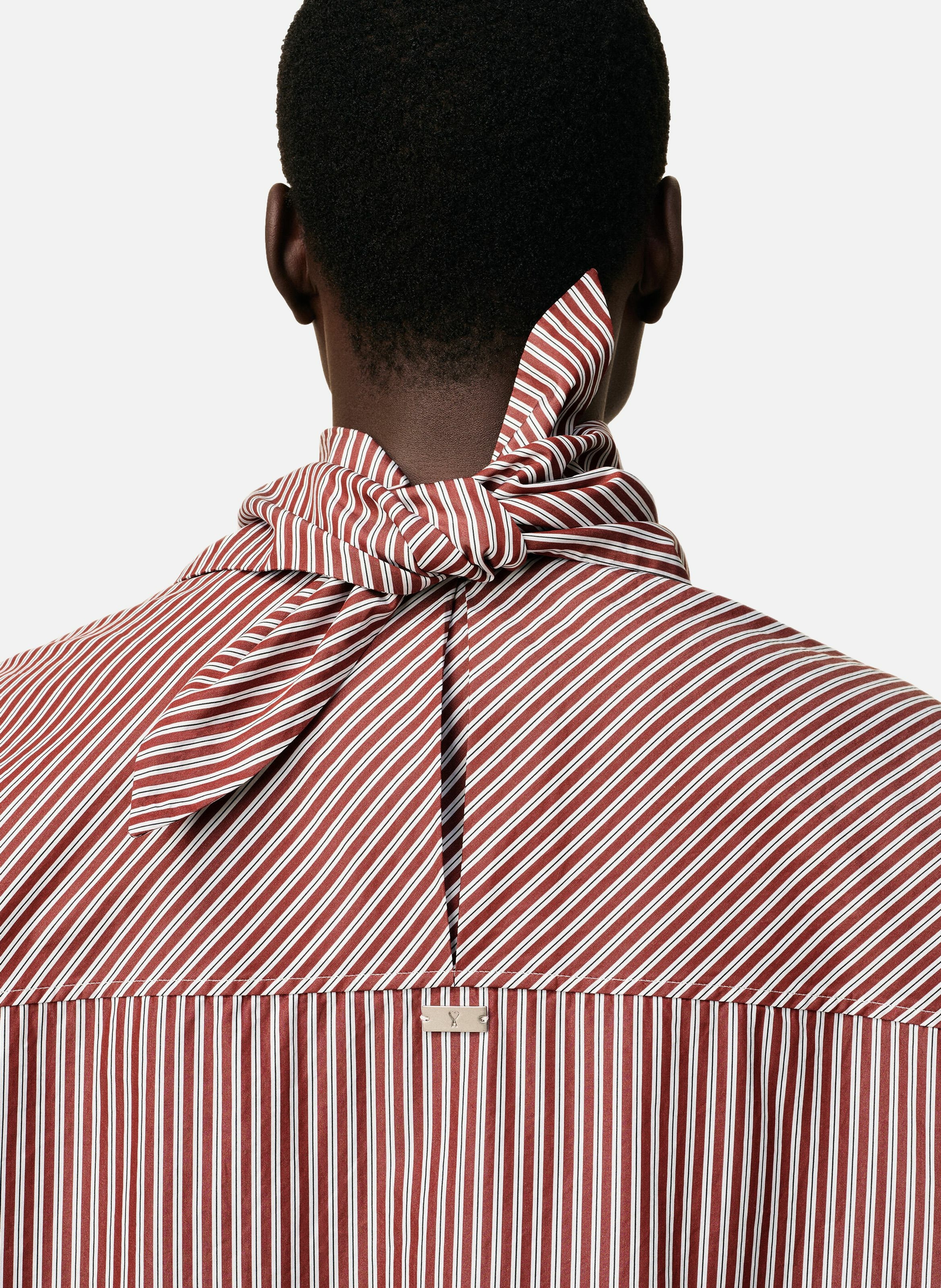 Blouse rayée col bandana manches longues en coton unisexe AMI PARIS Rouge