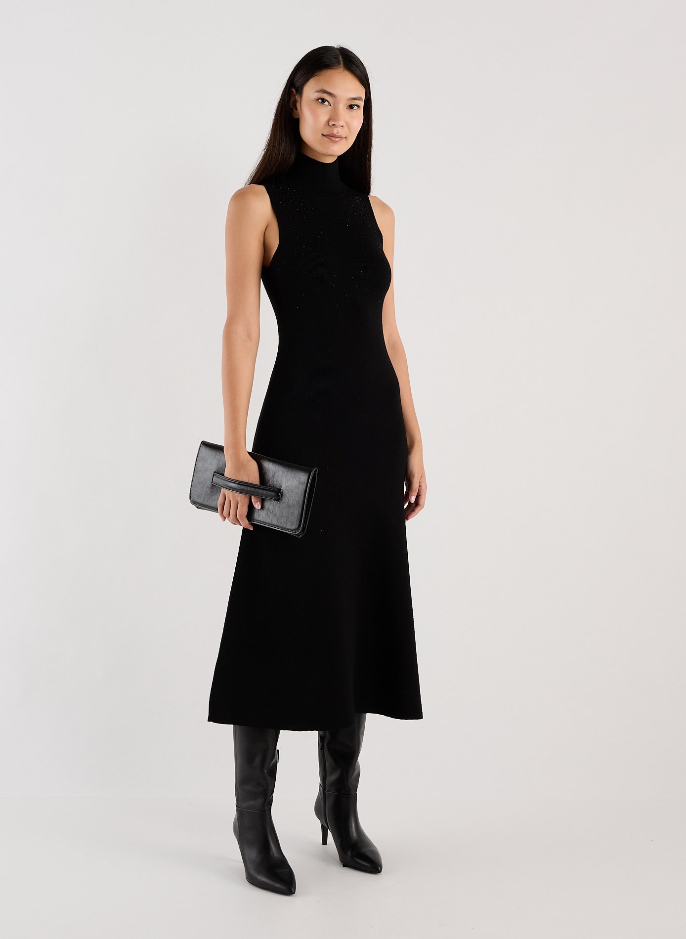 Robe midi cintrée à col montant SAISON 1865 Noir