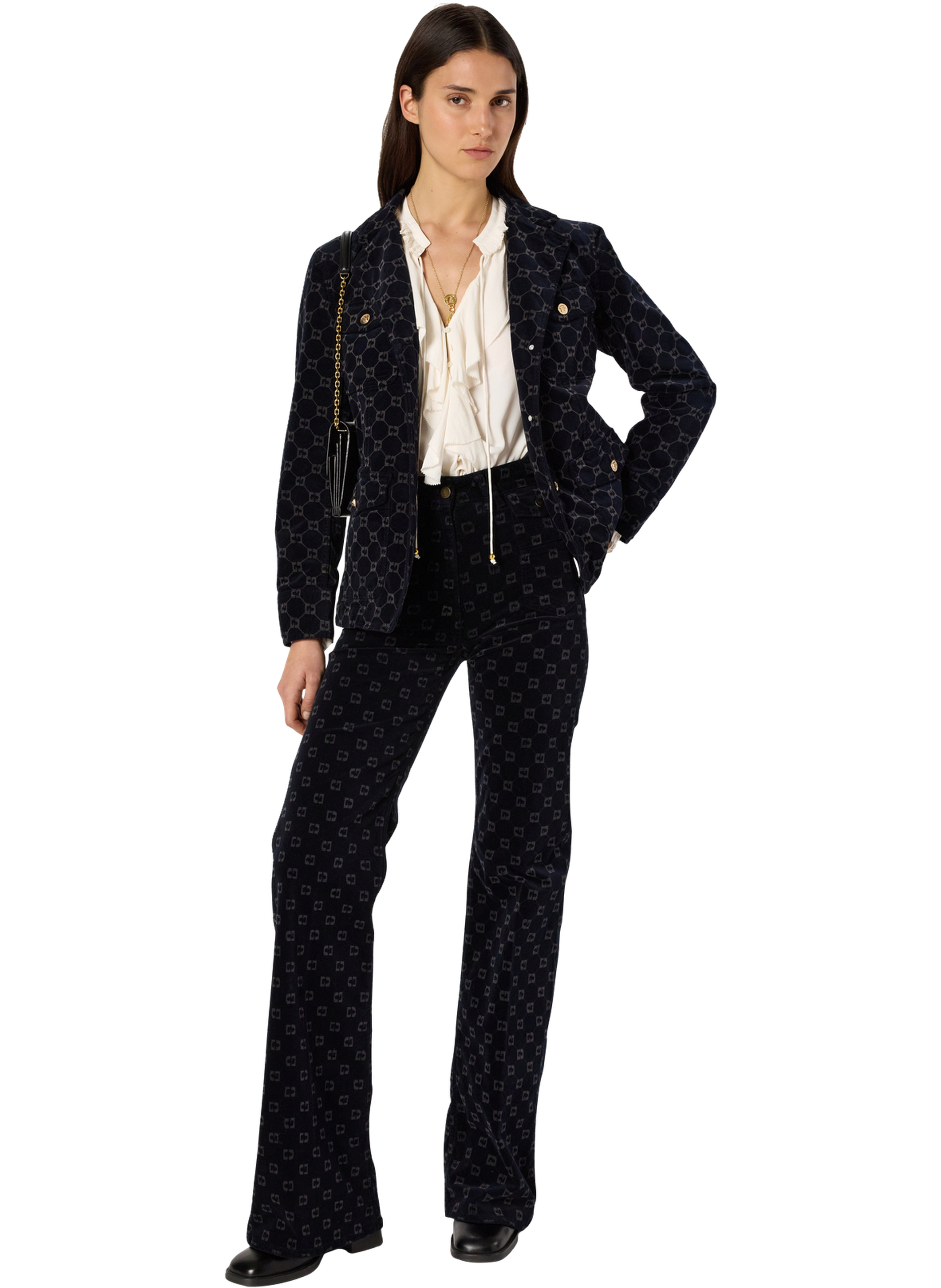 Pantalon flare en velours à monogramme - anna GERARD DAREL Bleu