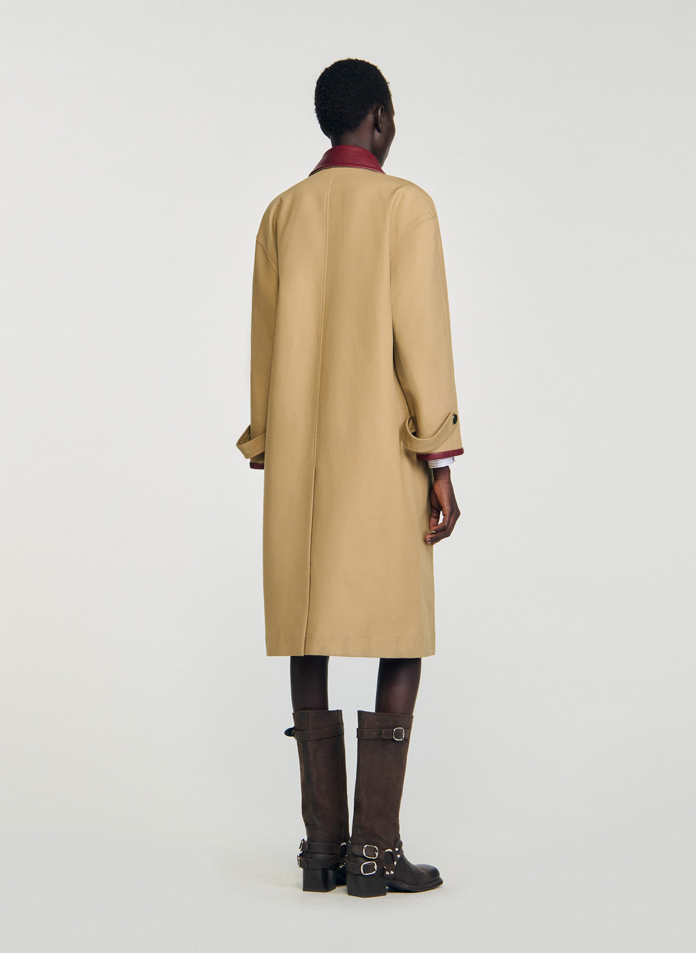 Trench droit col classique en coton SANDRO Beige