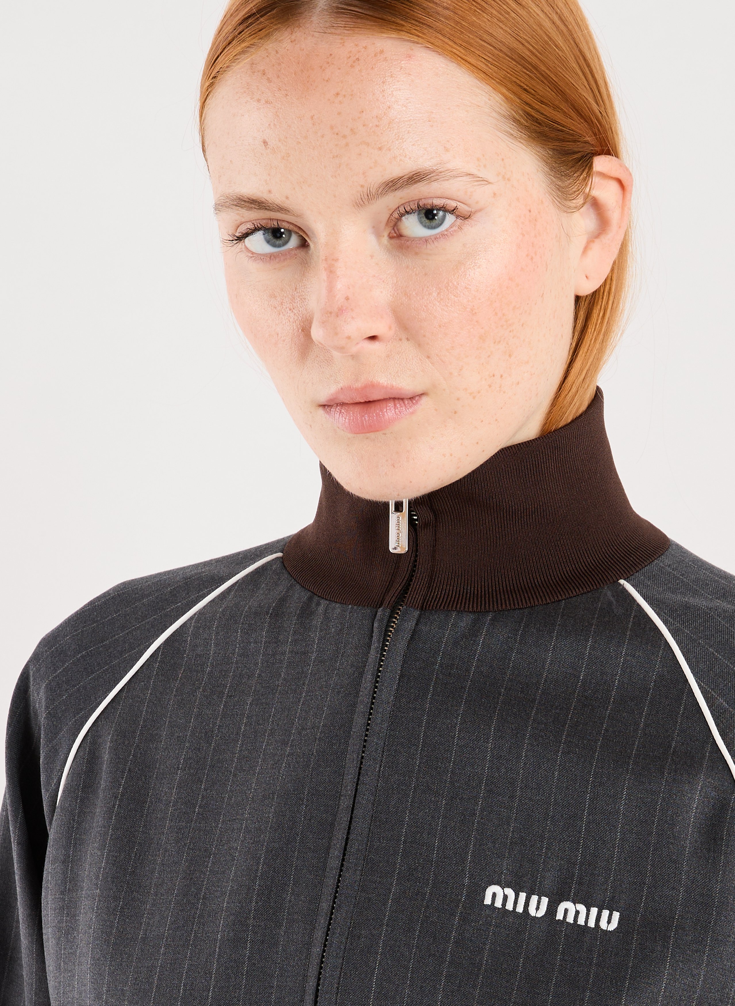 Veste col montant en laine vierge MIU MIU Gris