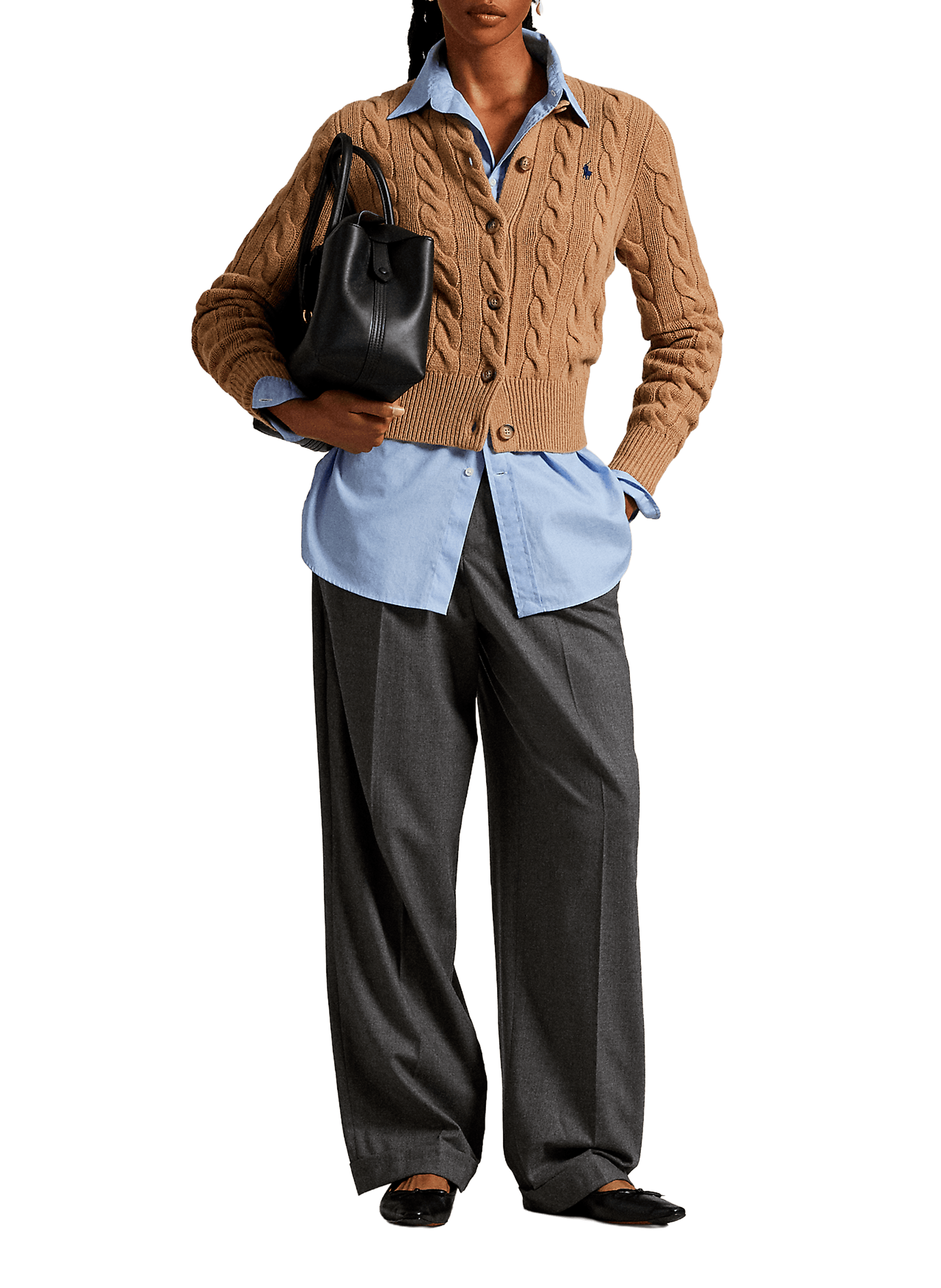 Cardigan col rond en laine et cachemire POLO RALPH LAUREN Marron