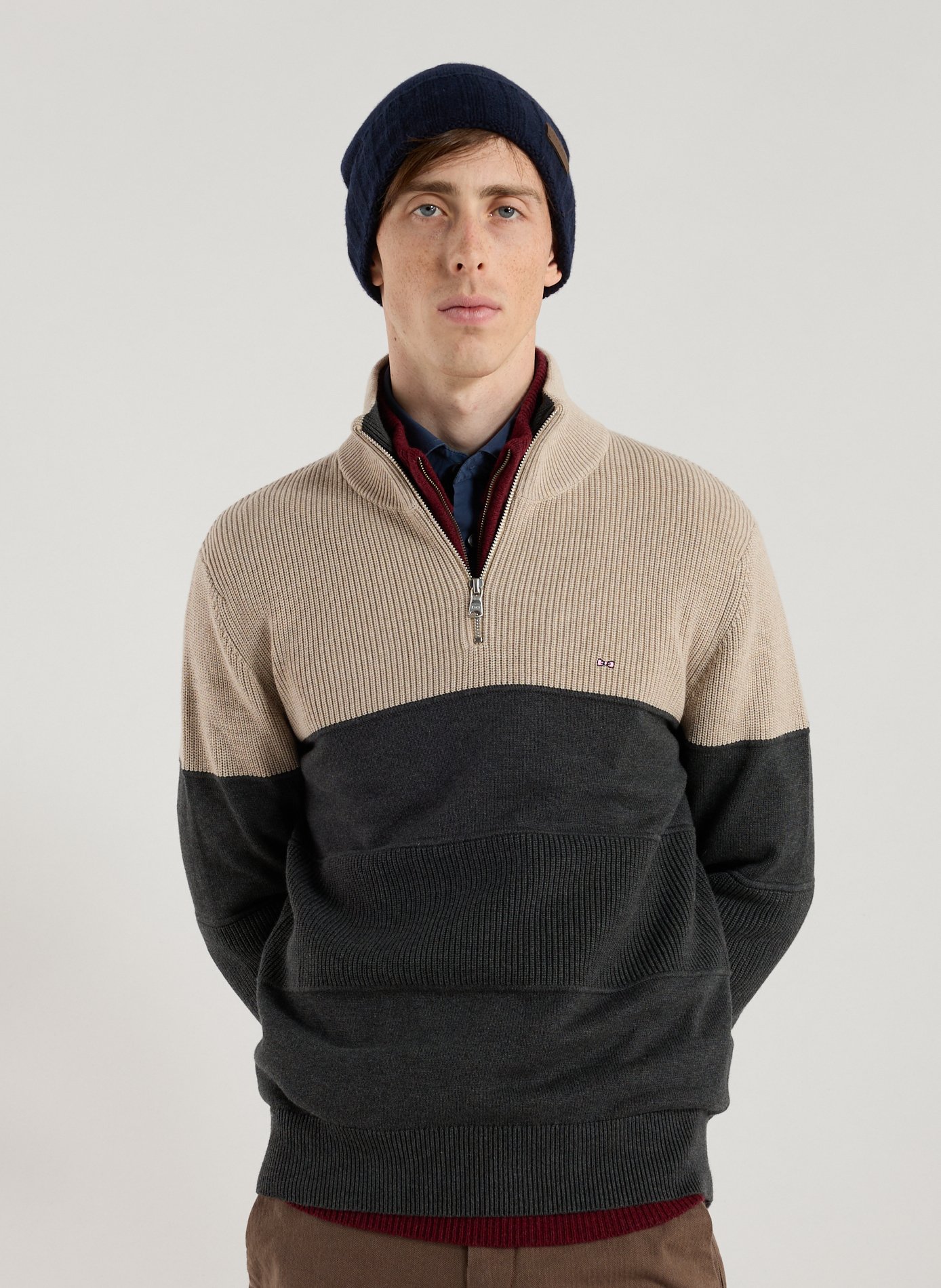 EDEN PARK Zip-Neck Jumper Grey