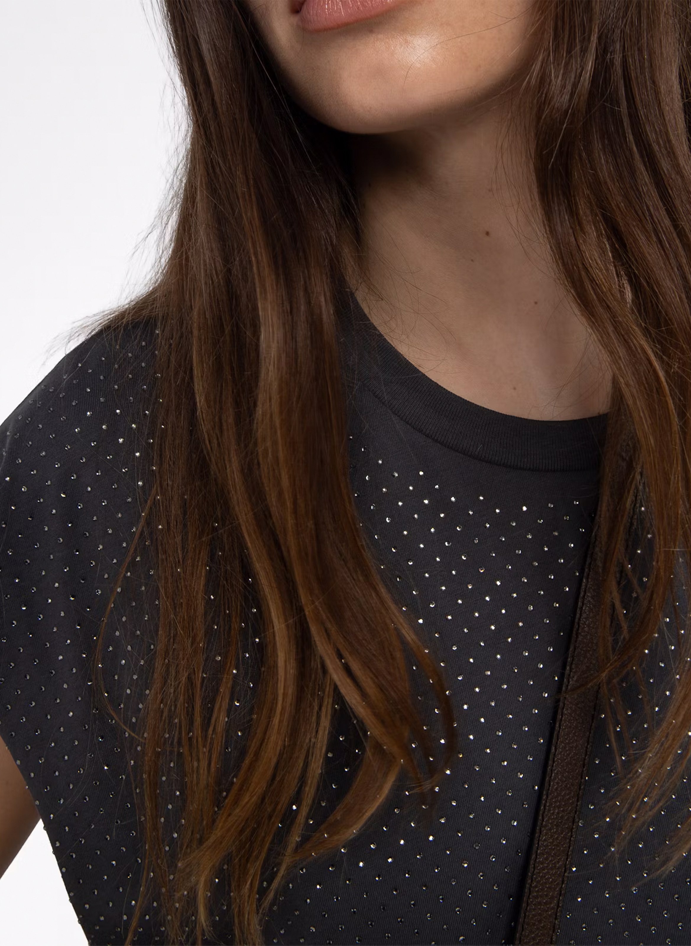 Tee-shirt droit col rond à strass cloe ZADIG&VOLTAIRE Gris