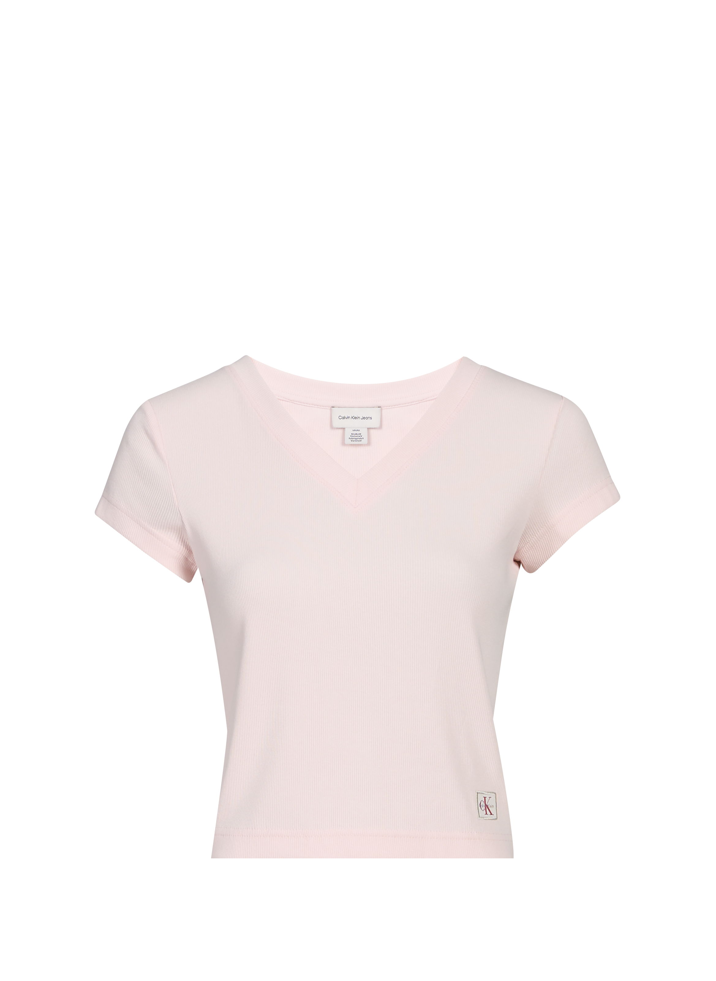 T-shirt col V en coton mélangé CALVIN KLEIN Rose