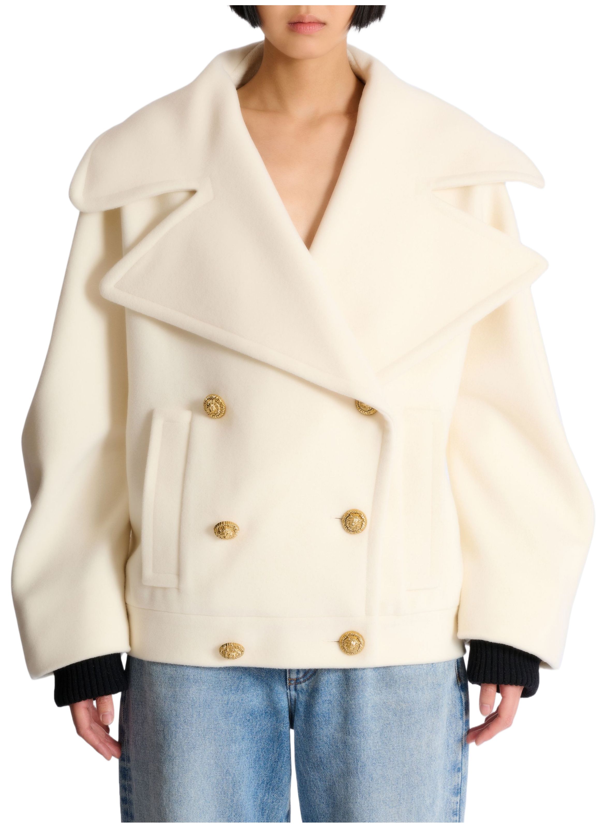 Caban 4 boutons en laine BALMAIN Blanc