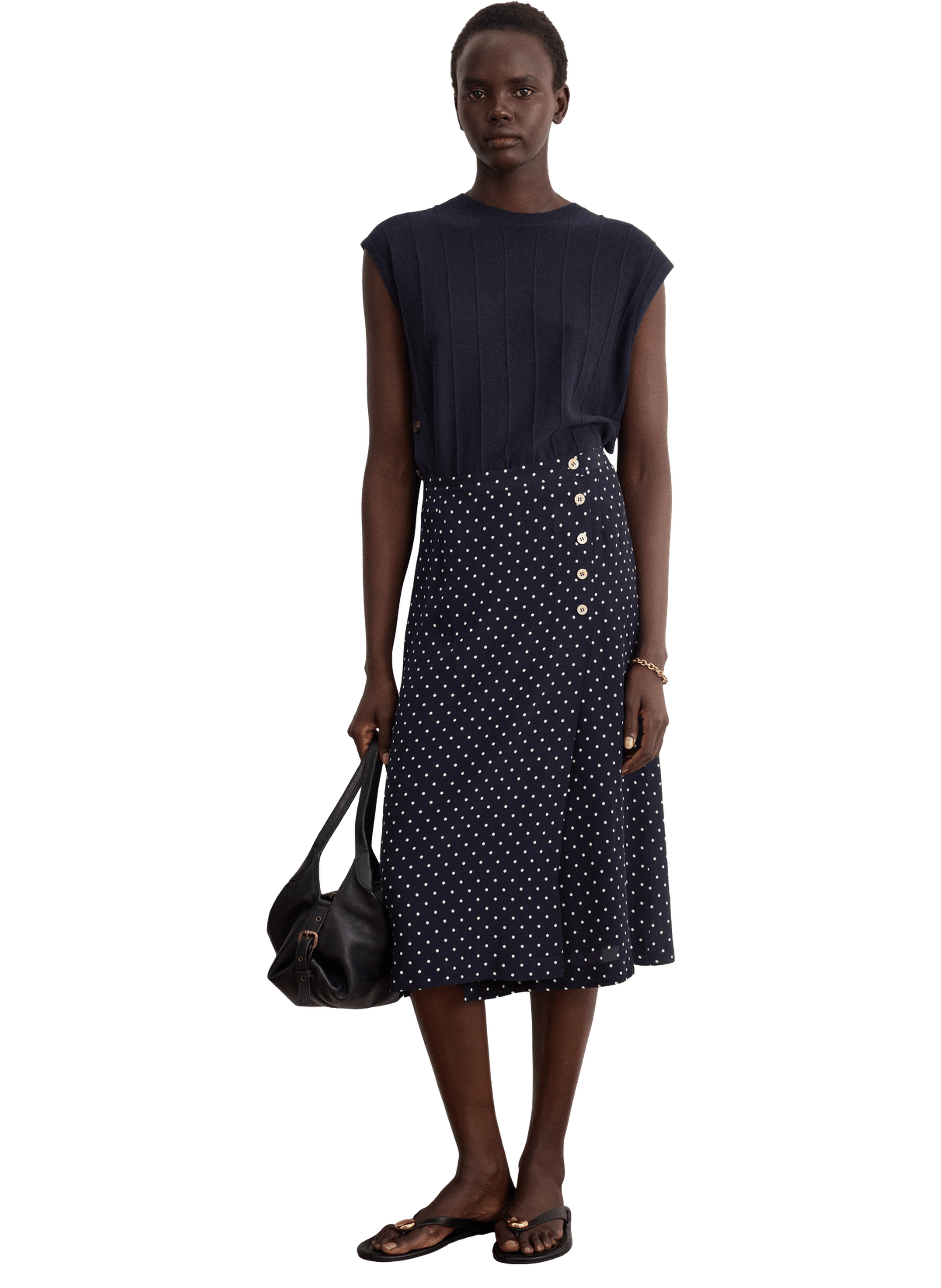 Jupe midi à pois et boutons - nayane PABLO Bleu