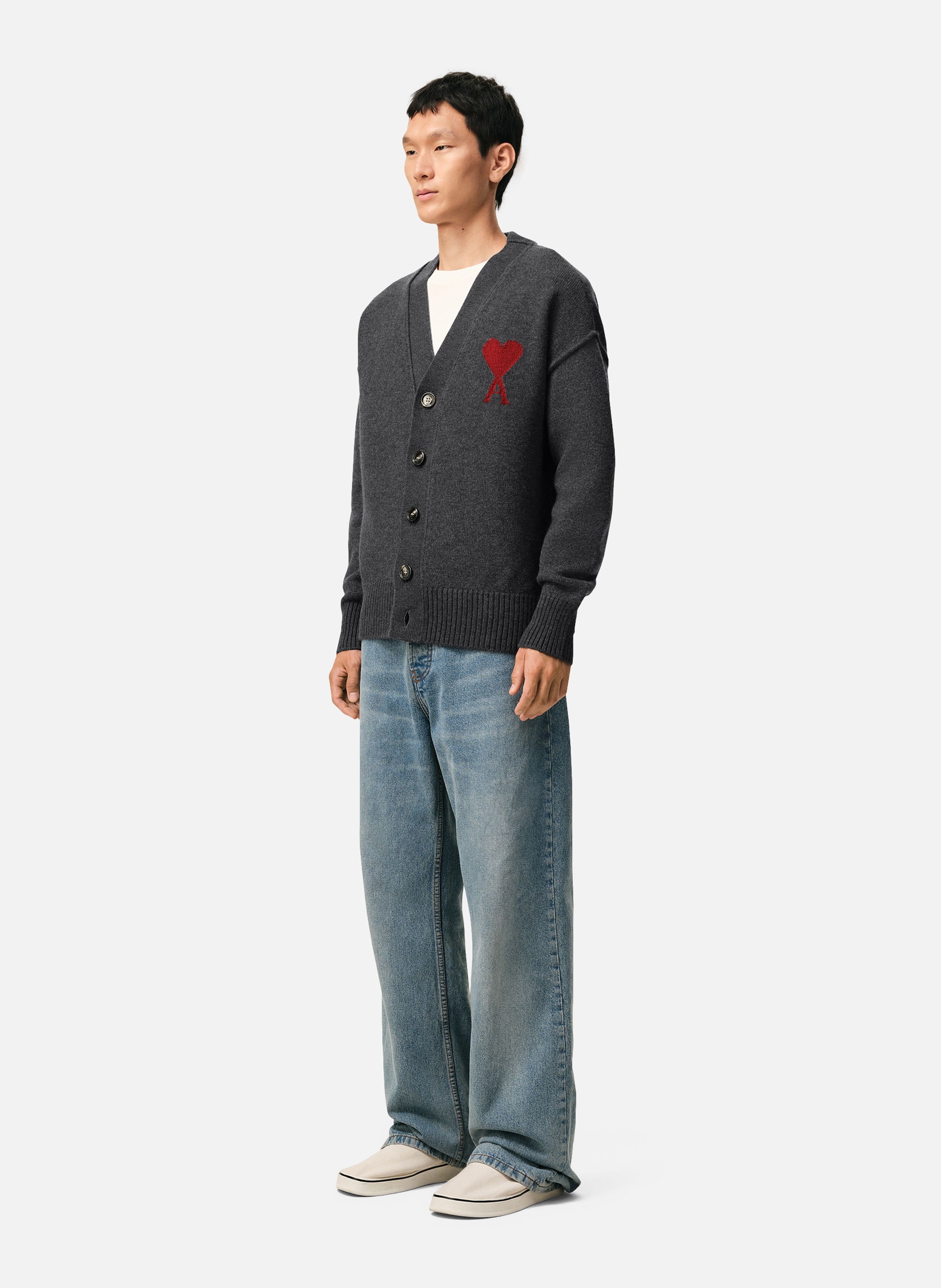 Cardigan Ami De Coeur En Laine unisexe AMI PARIS Gris