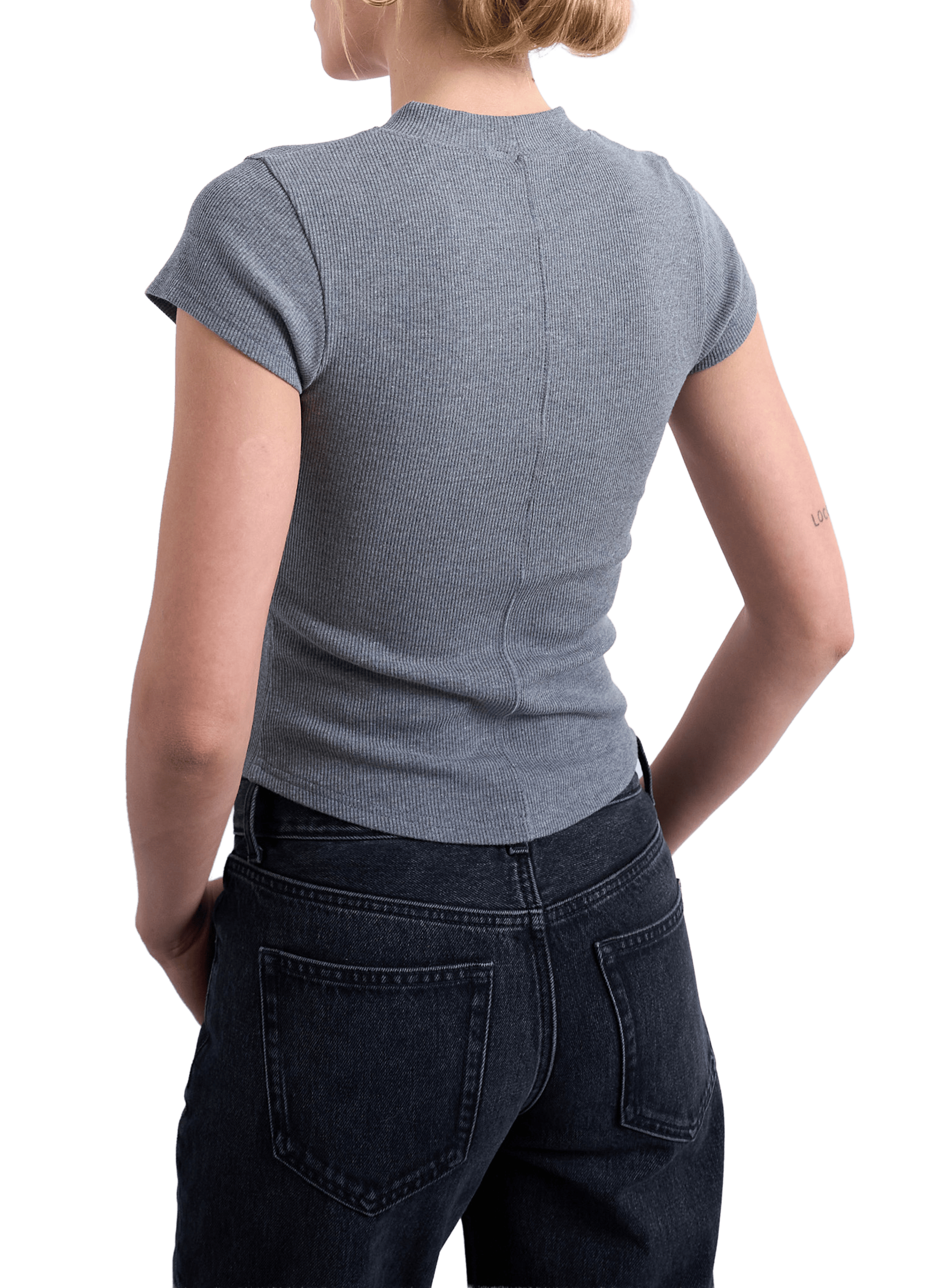 Cotton-blend round-neck T-shirt TOPSHOP Grey