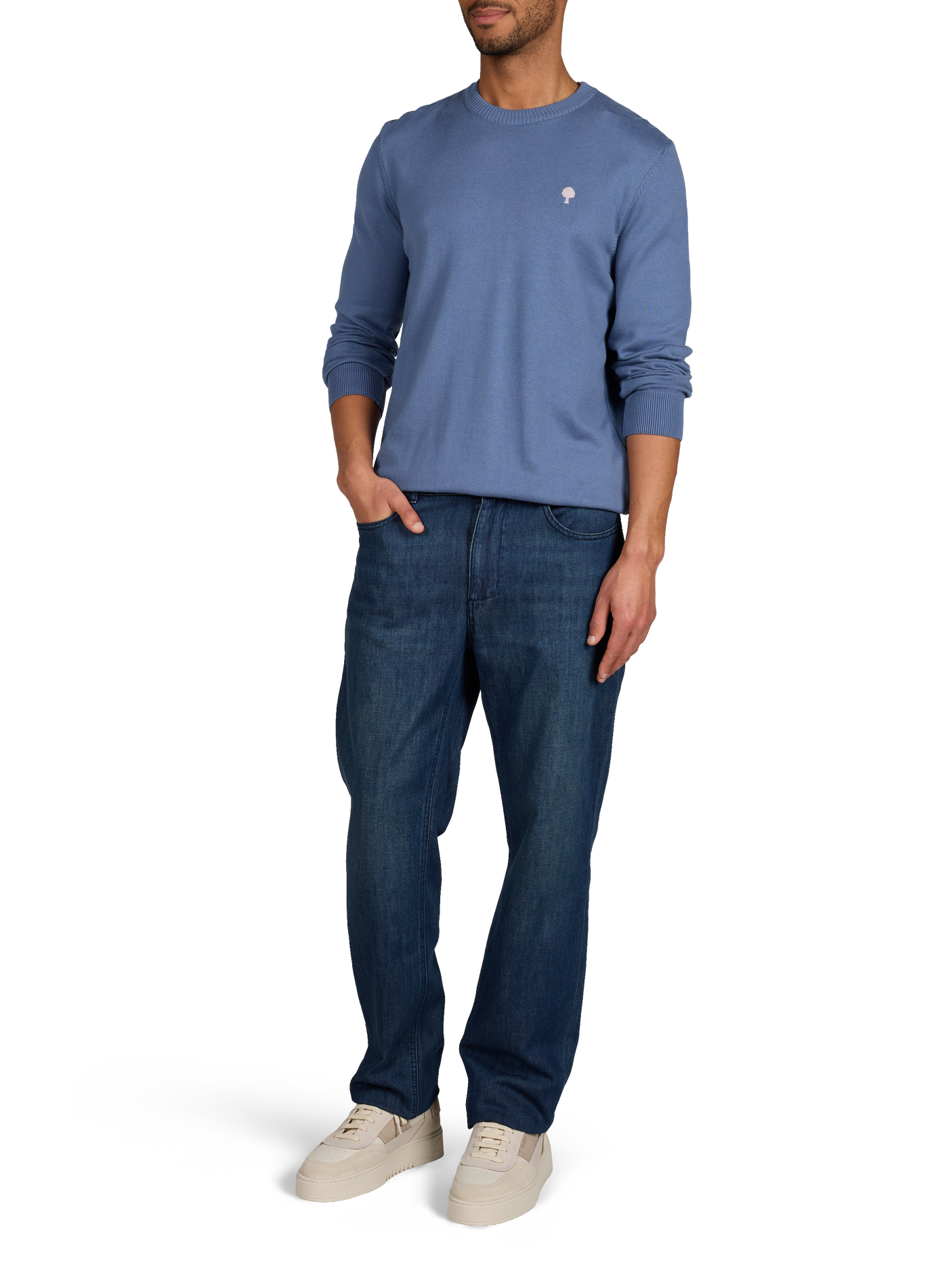 Round neck cotton sweater with logo embroidery FAGUO Blue