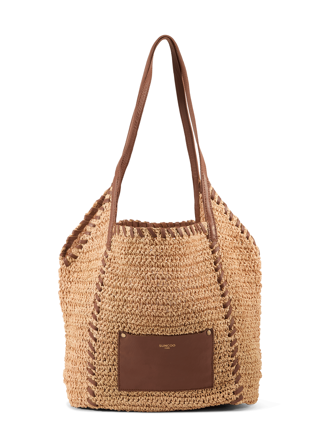 Sac épaule Amesi en raphia et cuir SUNCOO Marron