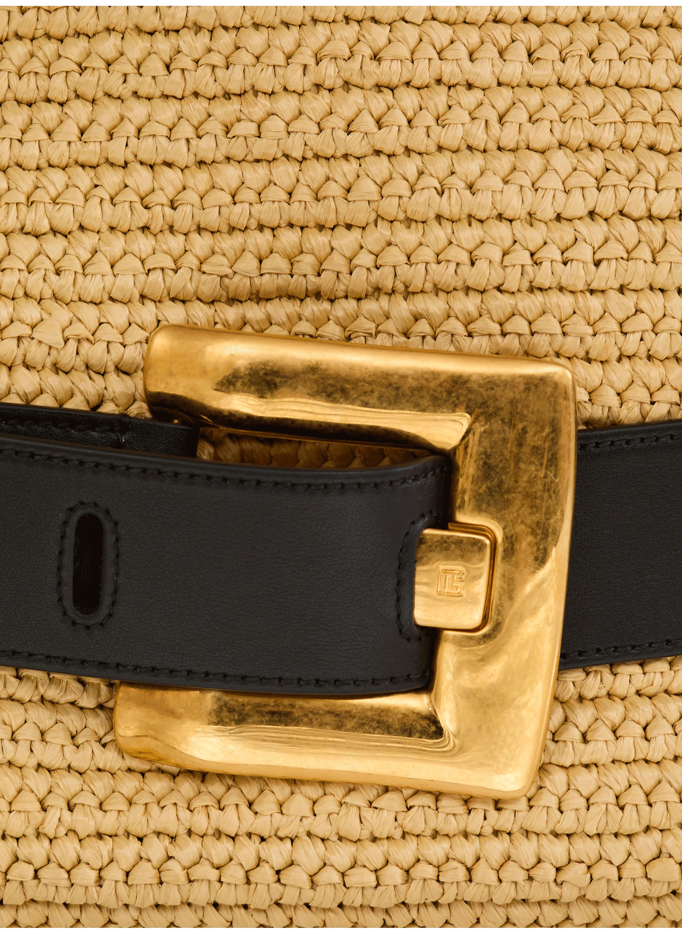 Sac anthem medium en crochet et cuir lisse BALMAIN Beige