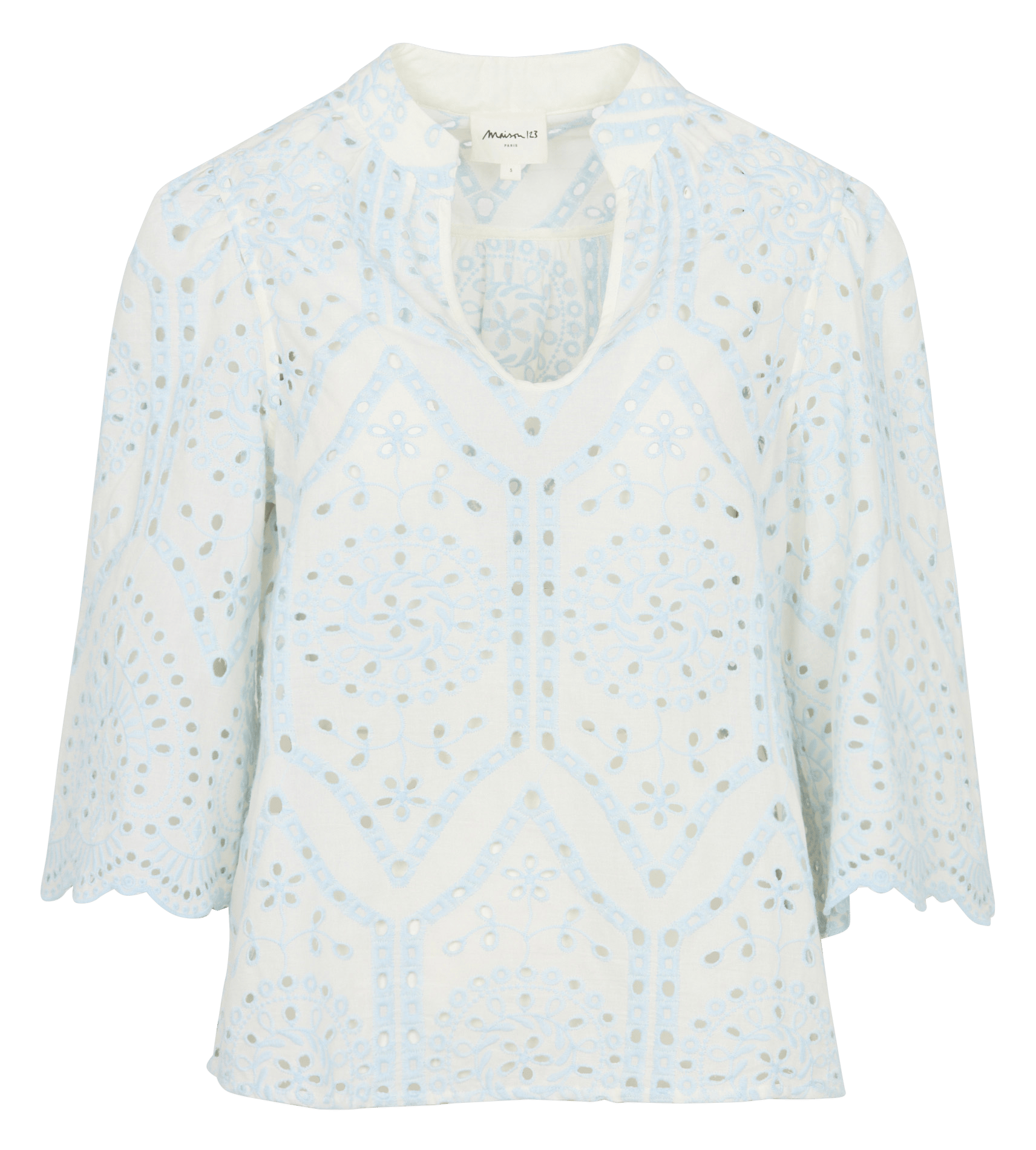 Blousecol v en coton desilia Bleu