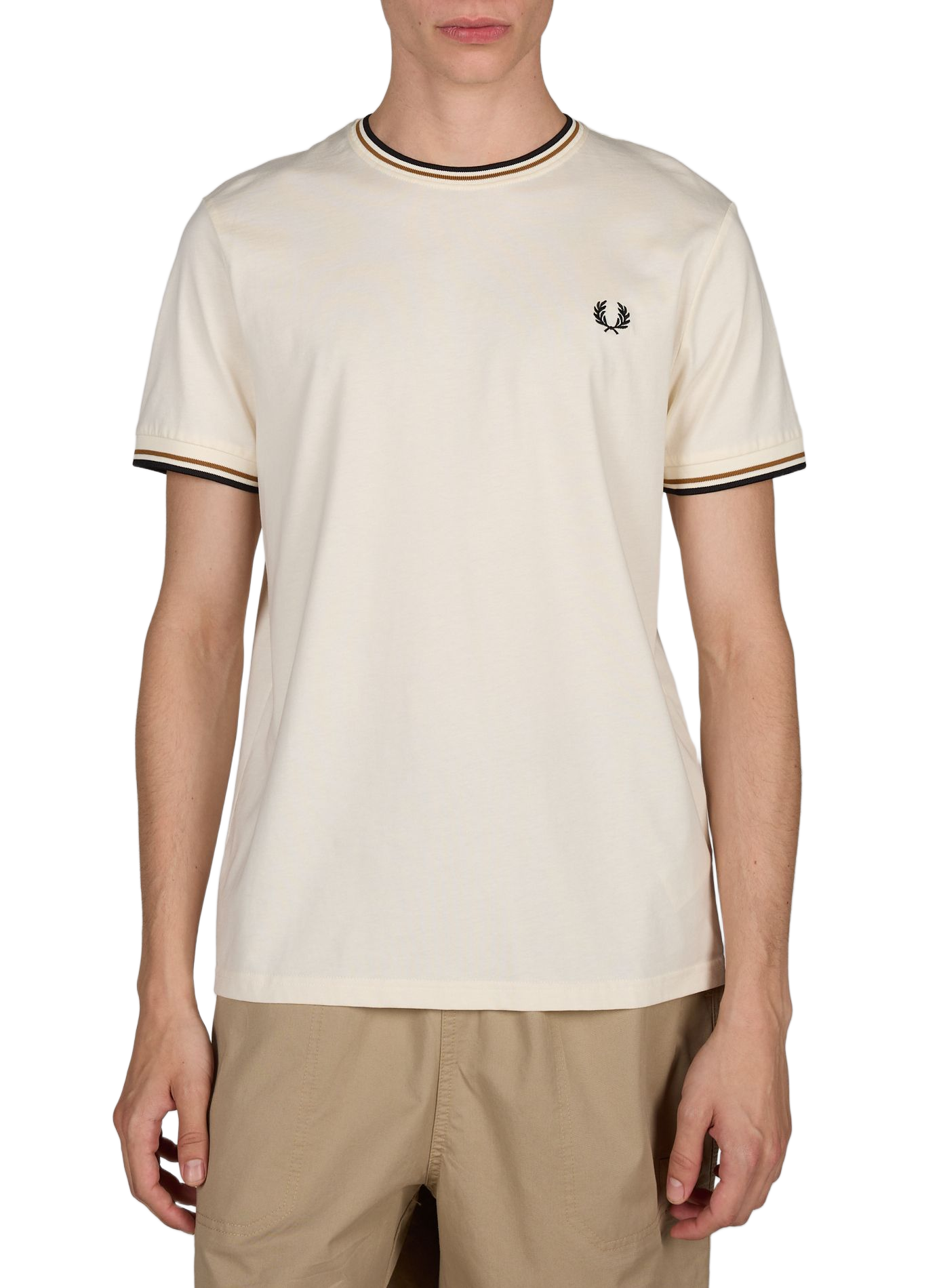 Plain round neck cotton T-shirt FRED PERRY Beige