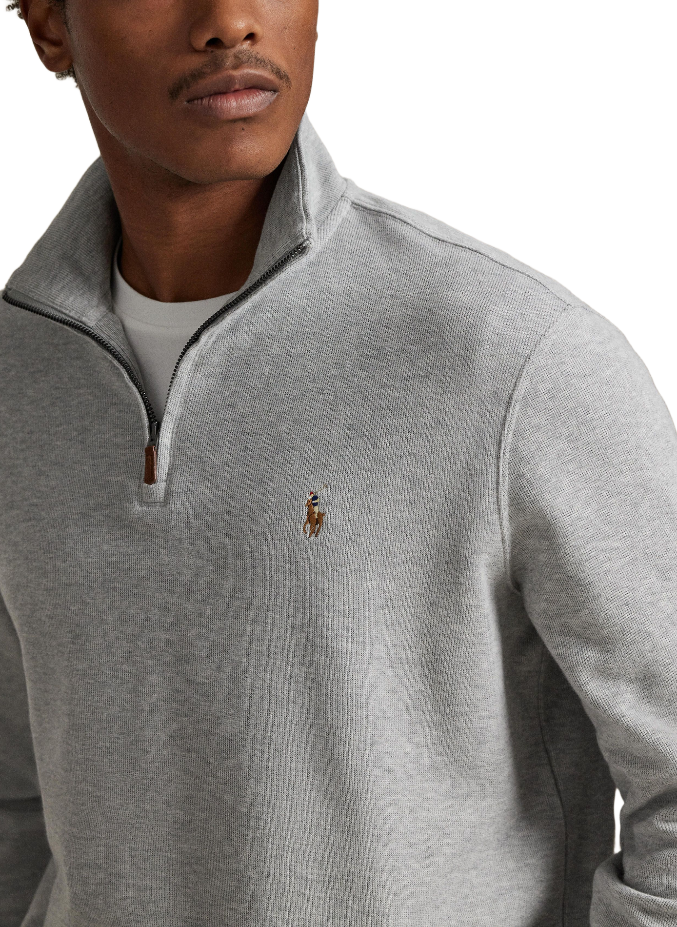 Straight neck high collar cotton sweater | Grey POLO RALPH LAUREN Men