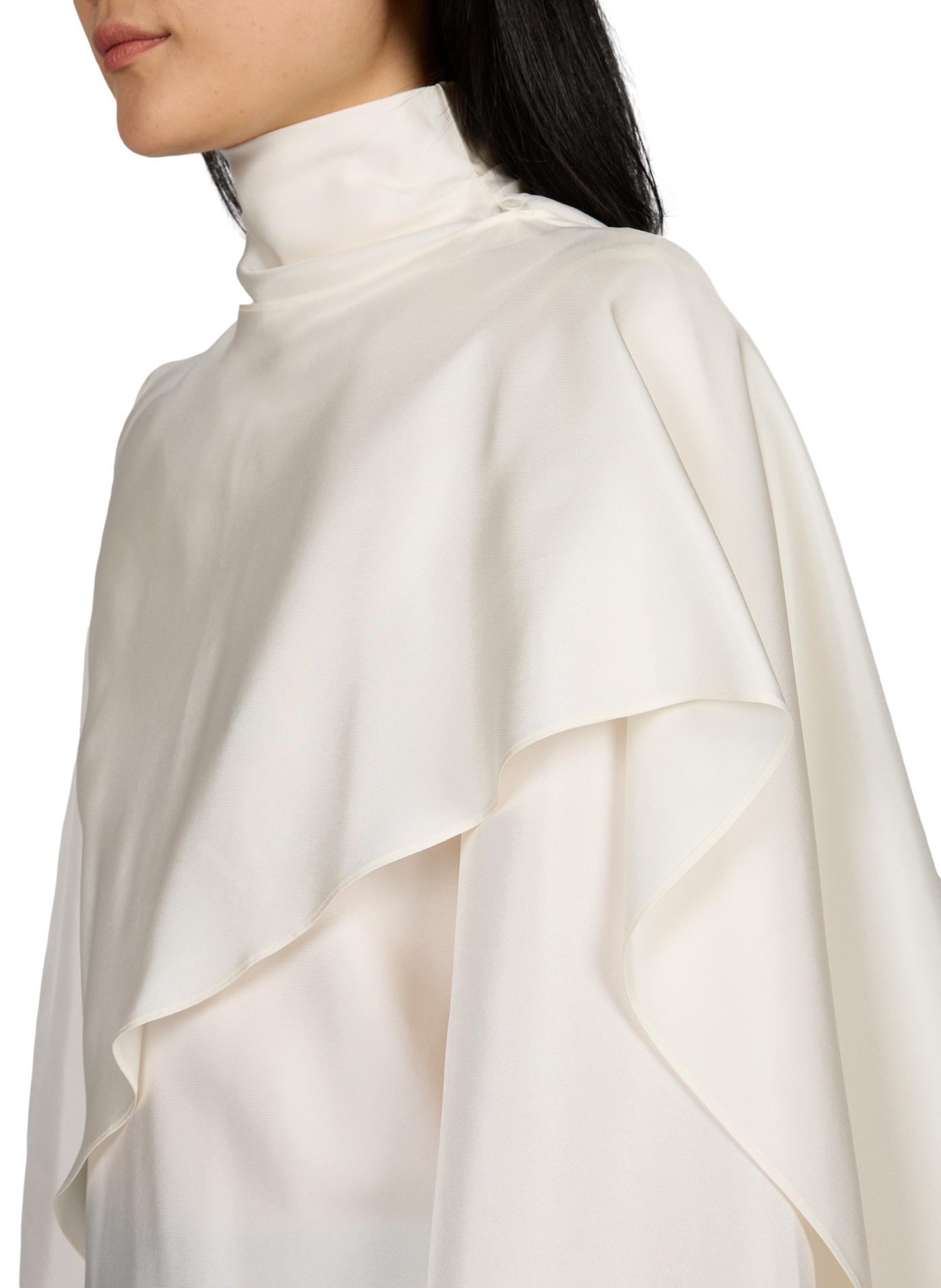 Weit geschnittene Bluse mit gerafftem Stehkragen aus Seide ROHE FRAMES Beige