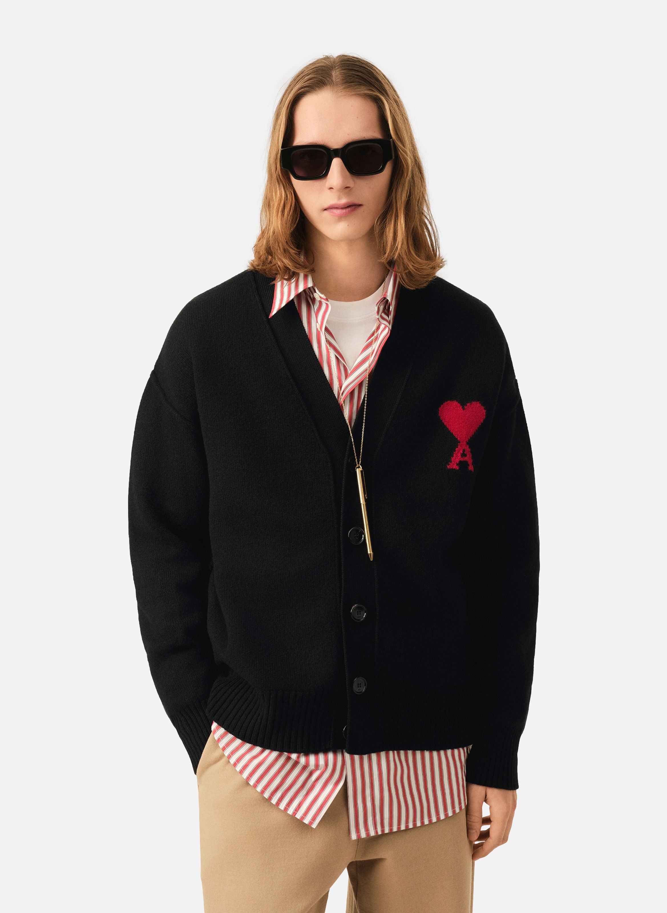 Cardigan unisexe en laine ami de coeur AMI PARIS Noir