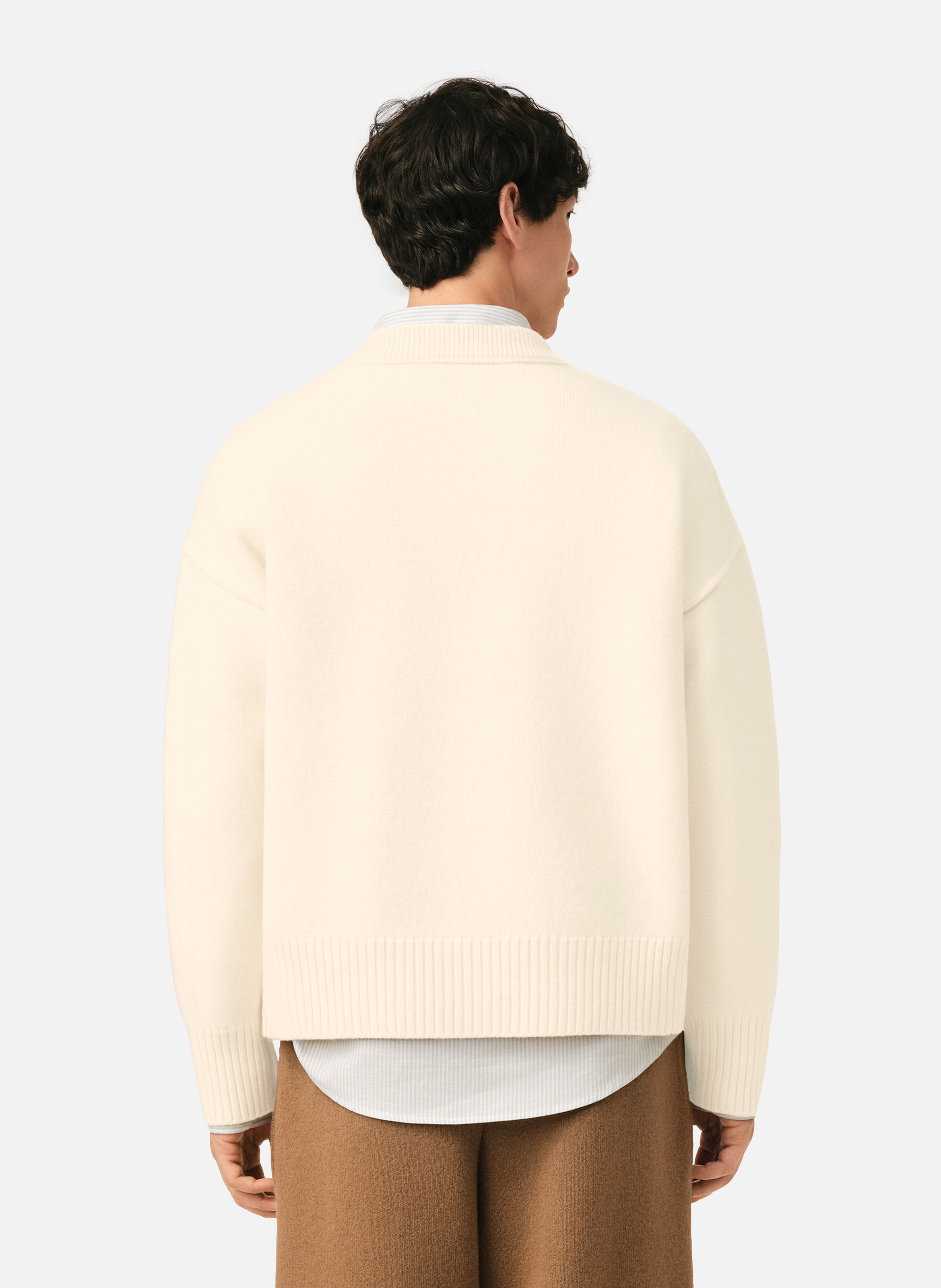 Pull col rond ami de coeur en laine unisexe AMI PARIS Blanc