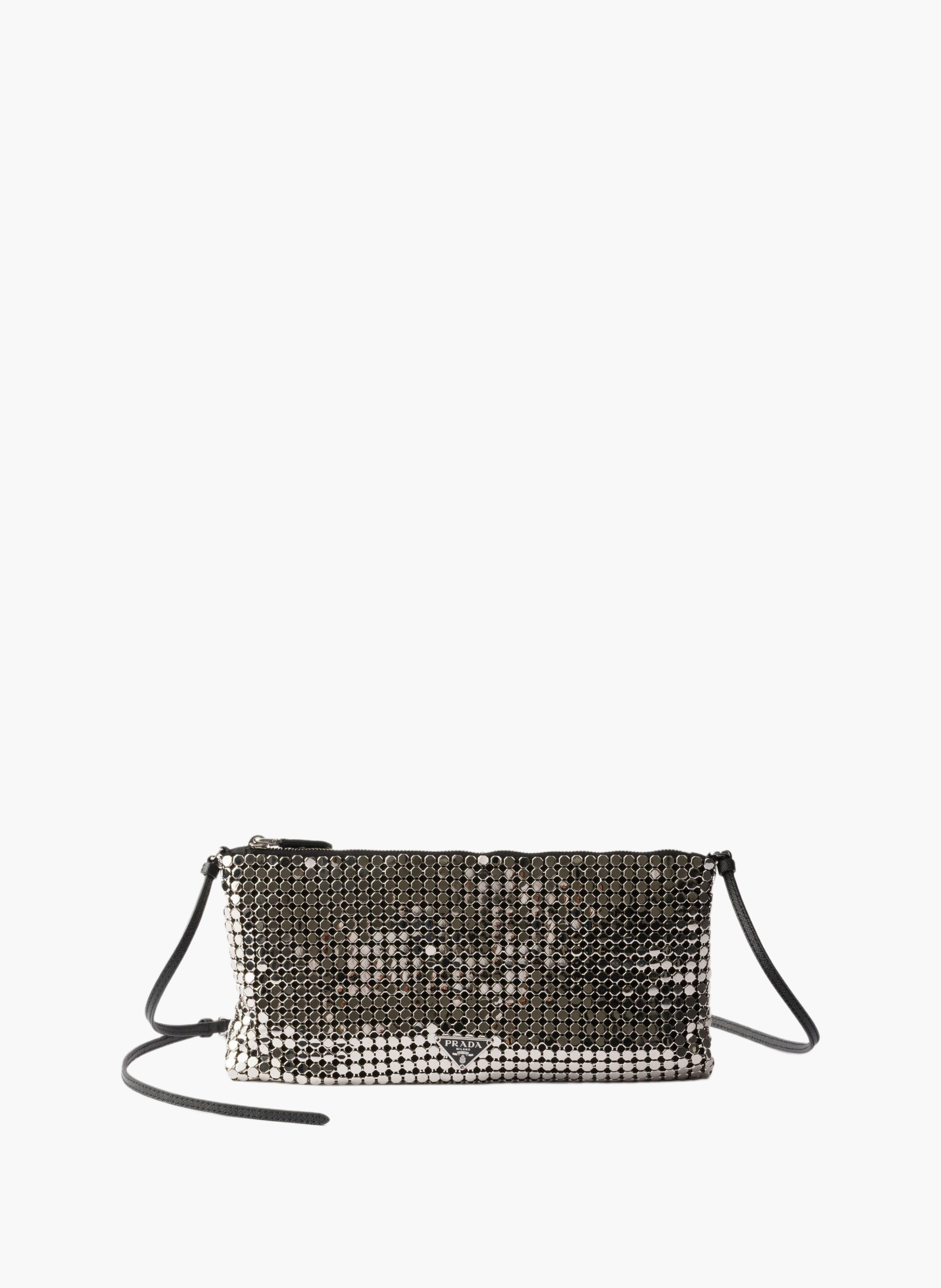 Petit sac à bandoulière en satin et maille métalli PRADA Argent