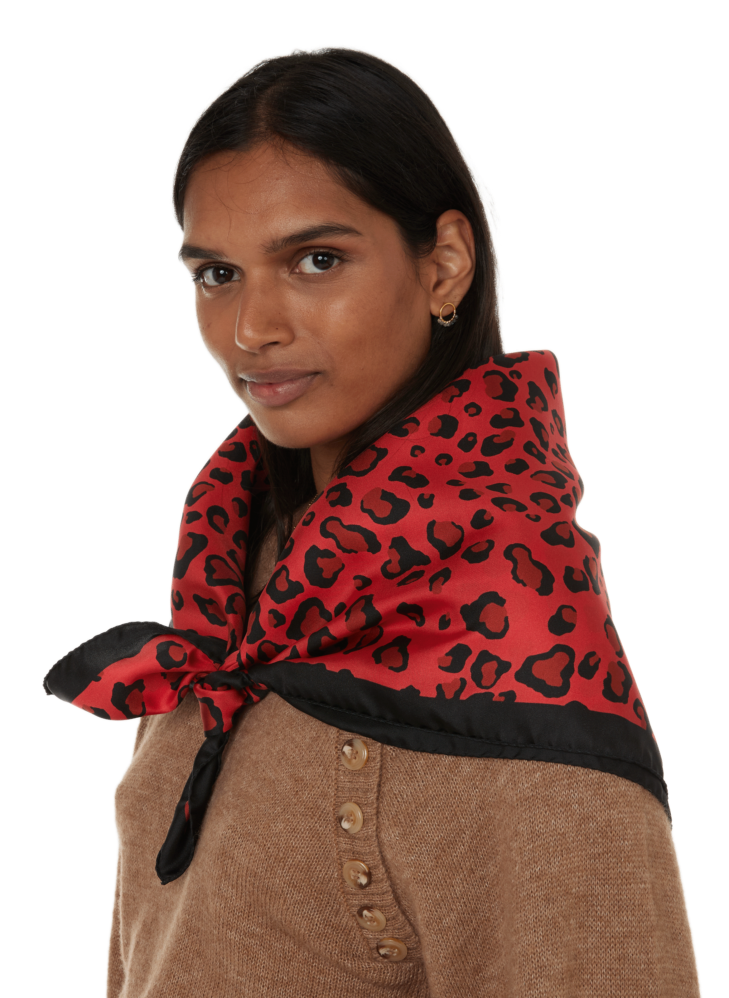 Leopard-print silk square scarf SAISON 1865 Red