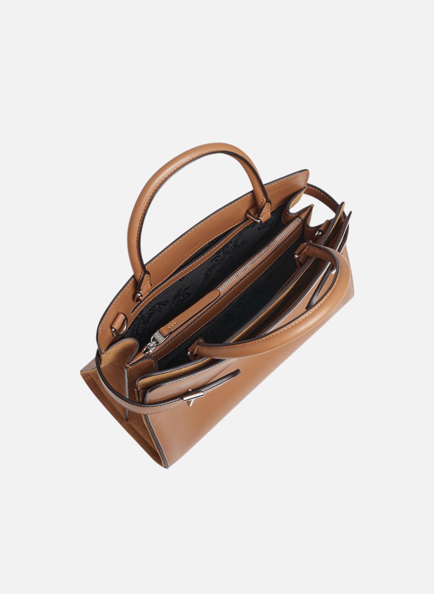 Sac à main moyen modèle emie en cuir lisse et nubuck LE TANNEUR Marron