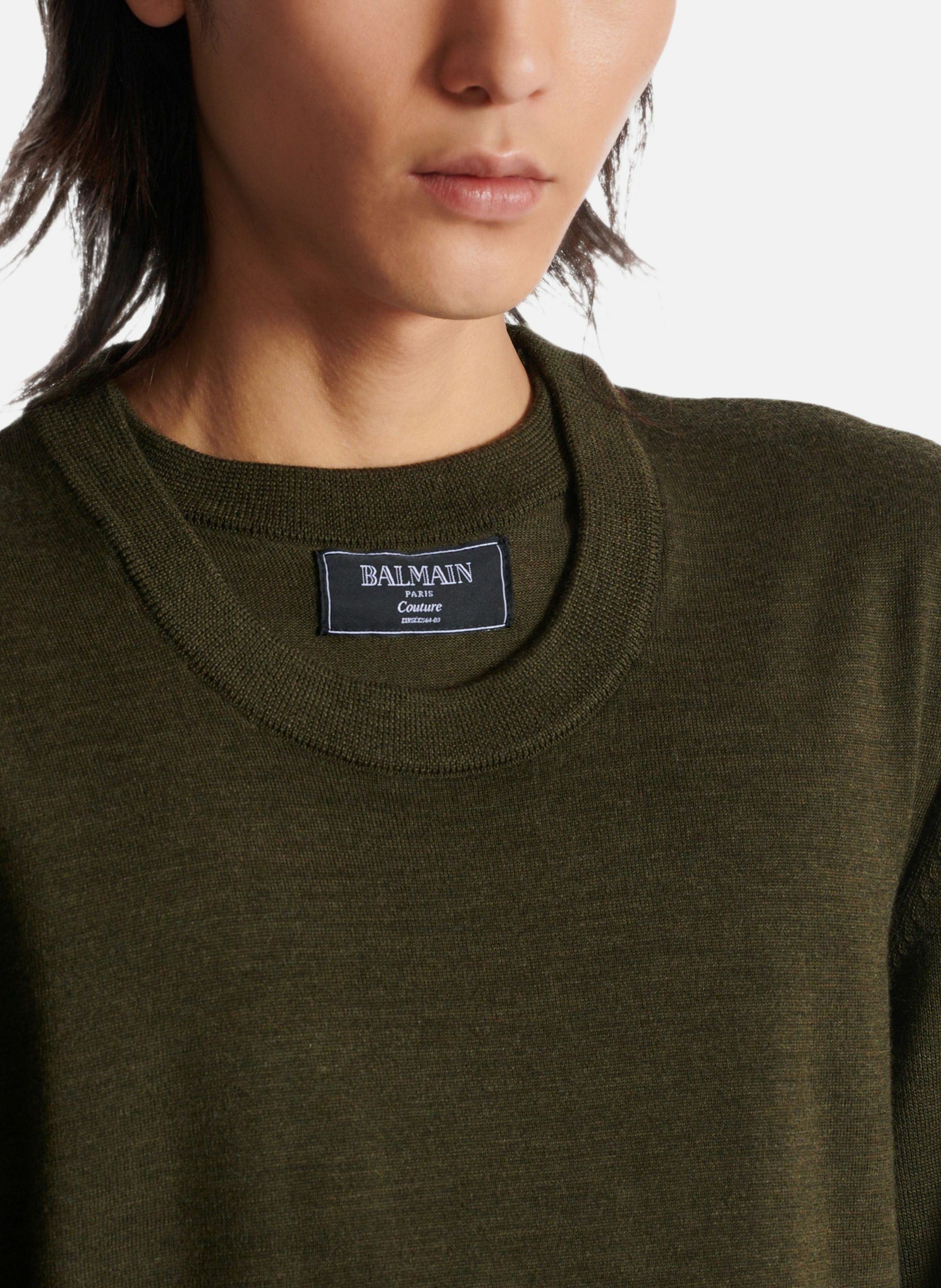 Pull en maille à double col BALMAIN Vert