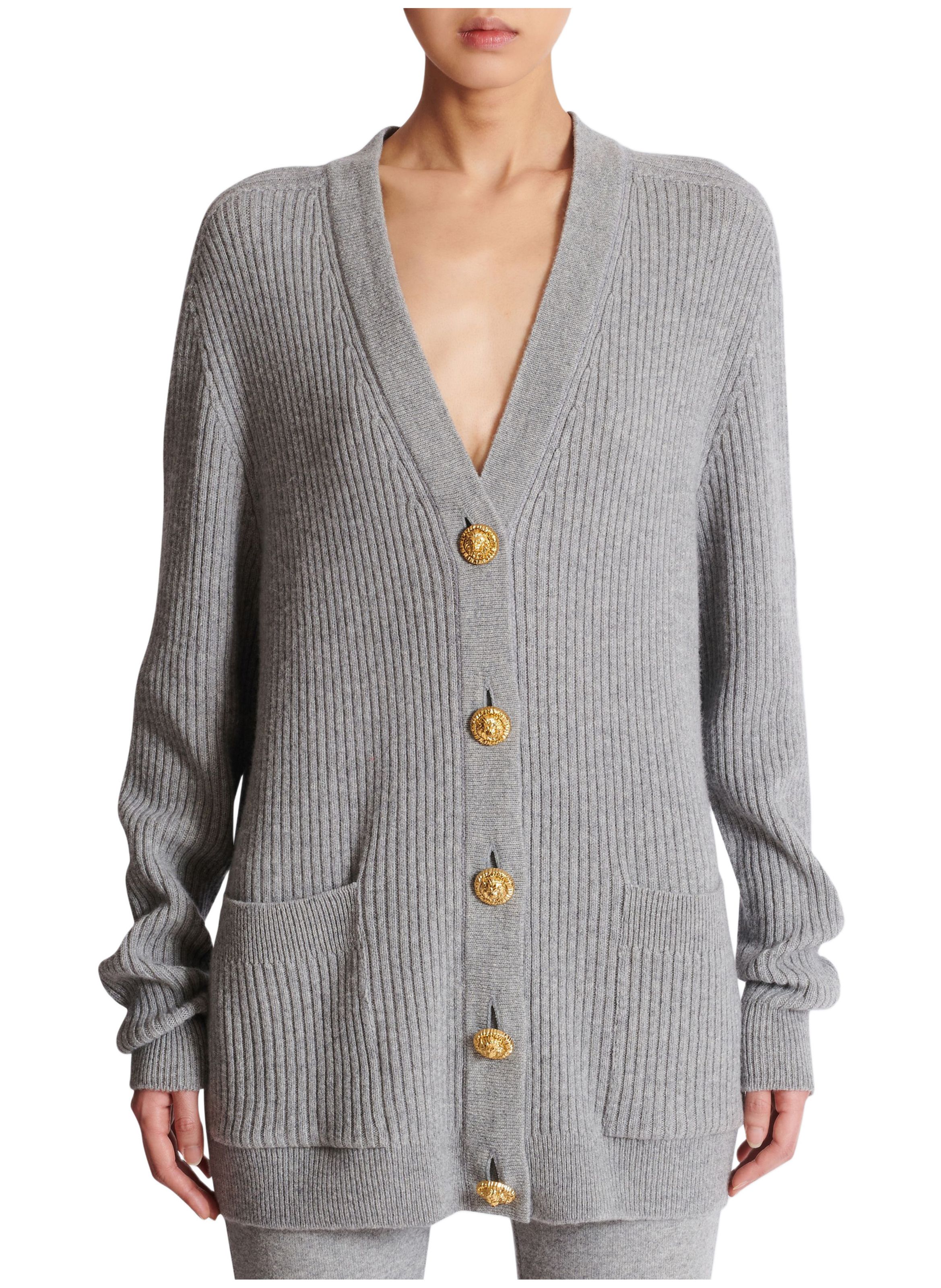 Cardigan boutonné en cachemire BALMAIN Gris