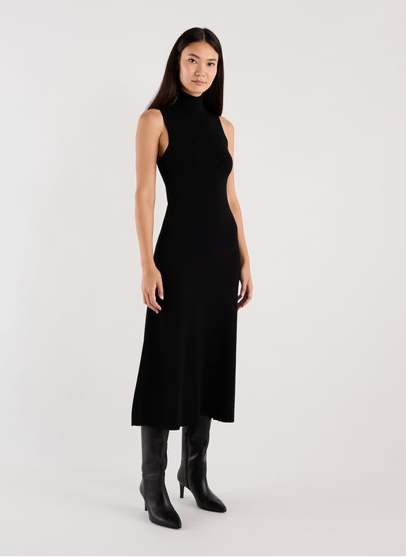 Fitted midi dress with high neck Black by SAISON 1865 SAISON 1865 Fitted midi dress with high neck Black