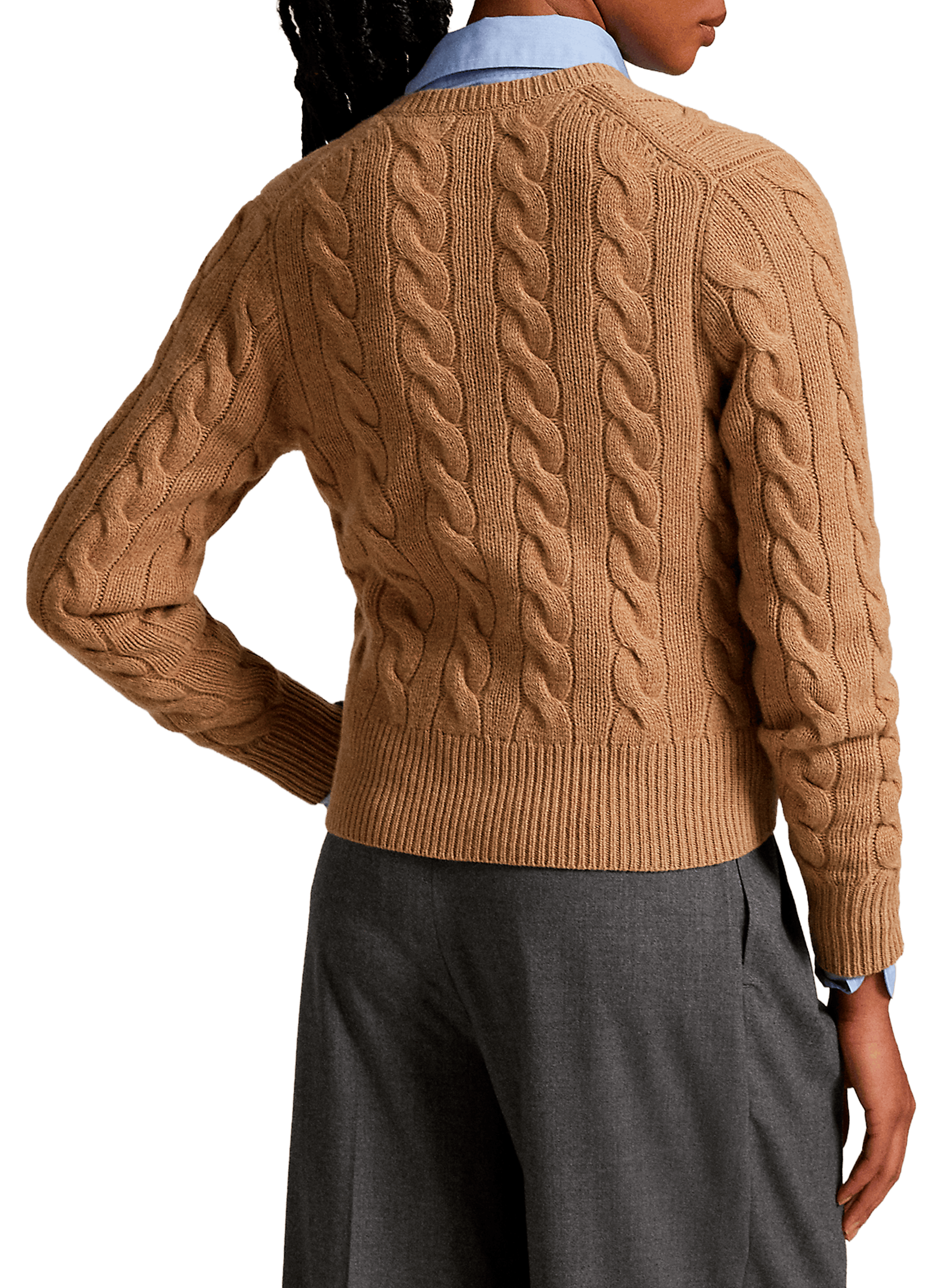 Cardigan col rond en laine et cachemire POLO RALPH LAUREN Marron