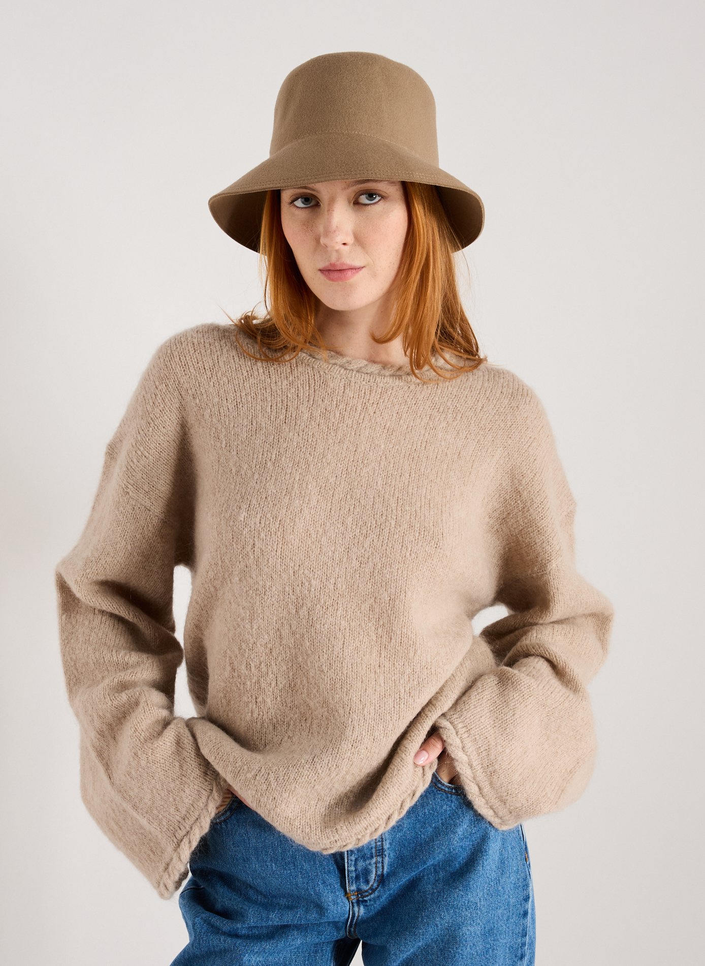 BY MALENE BIRGER Pull col rond en laine mélangée Beige