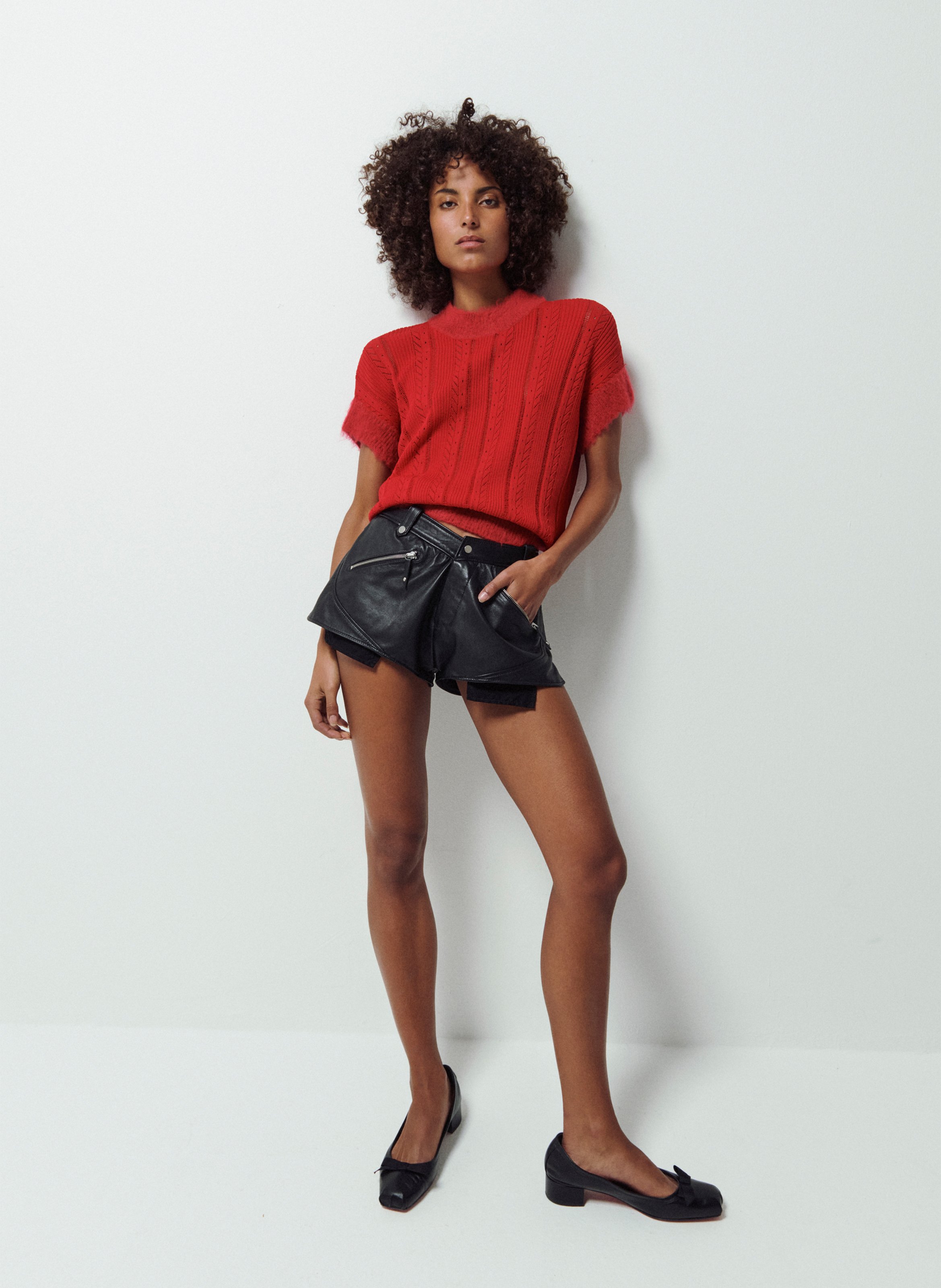 T-shirt en maille à encolure et poignets contrastés VAILLANT Rouge