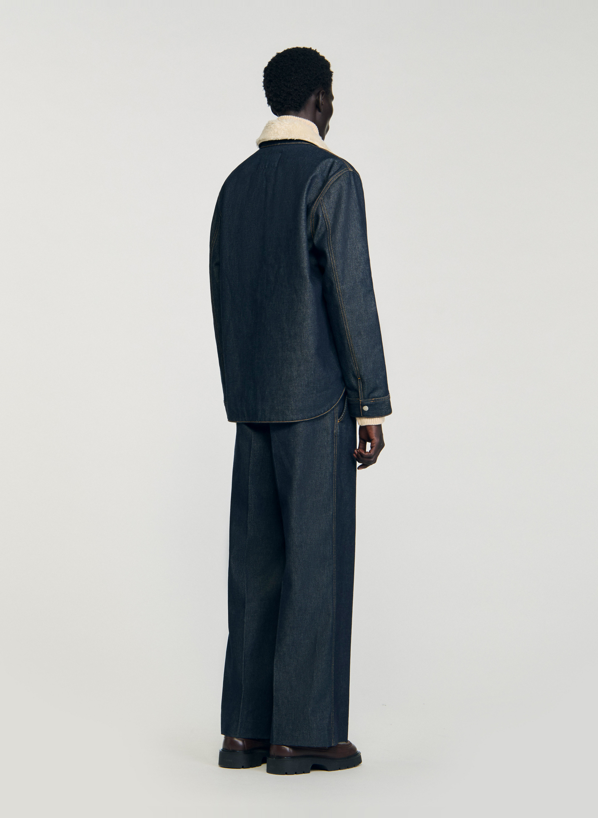 Blouson droit fourré en denim brut SANDRO Bleu