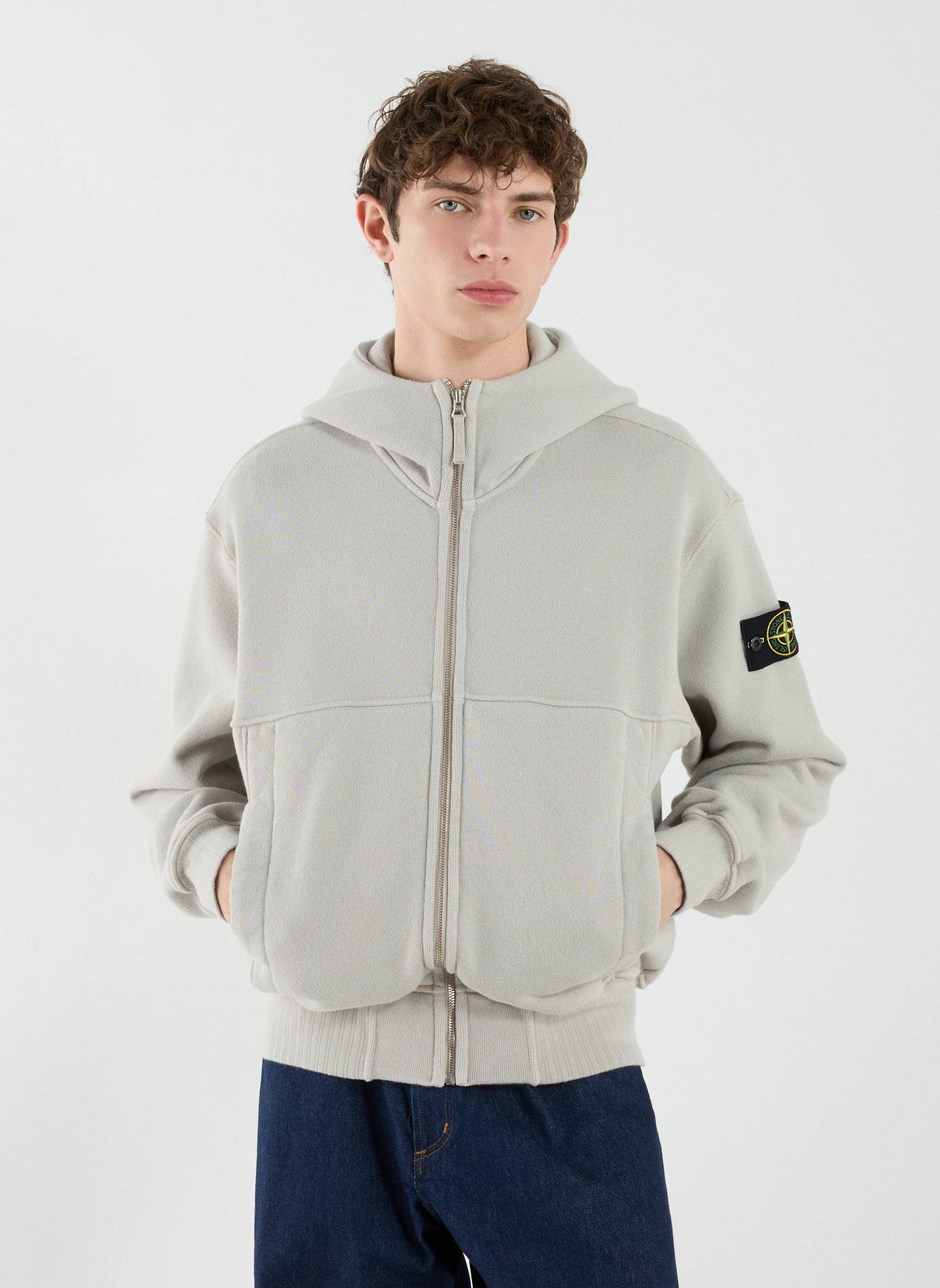 Cotton zip-up hoodie STONE ISLAND Grey