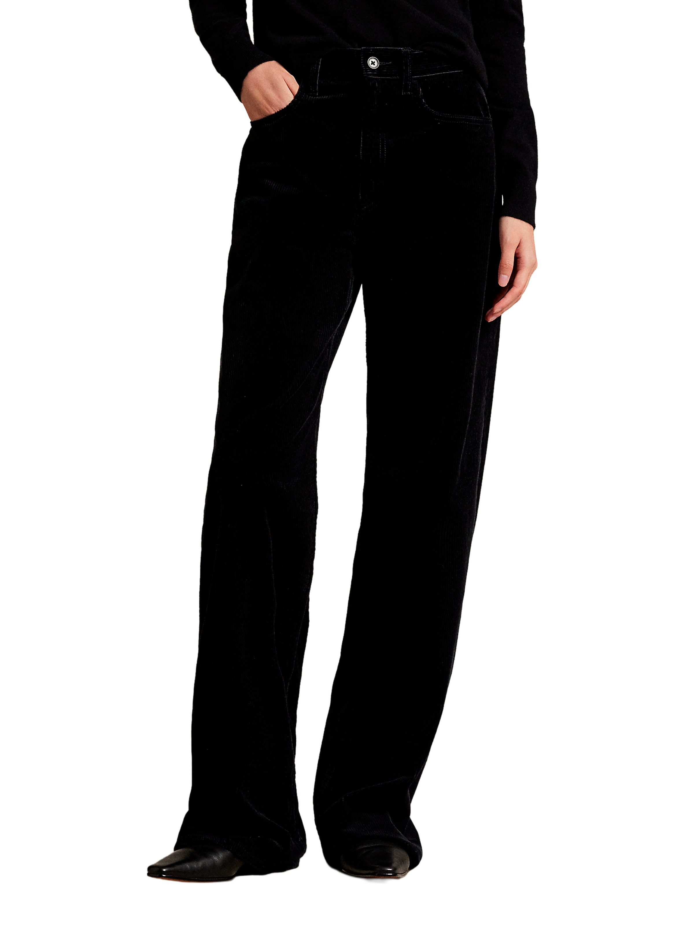 POLO RALPH LAUREN Pantalon droit en velours côtelé en coton Noir