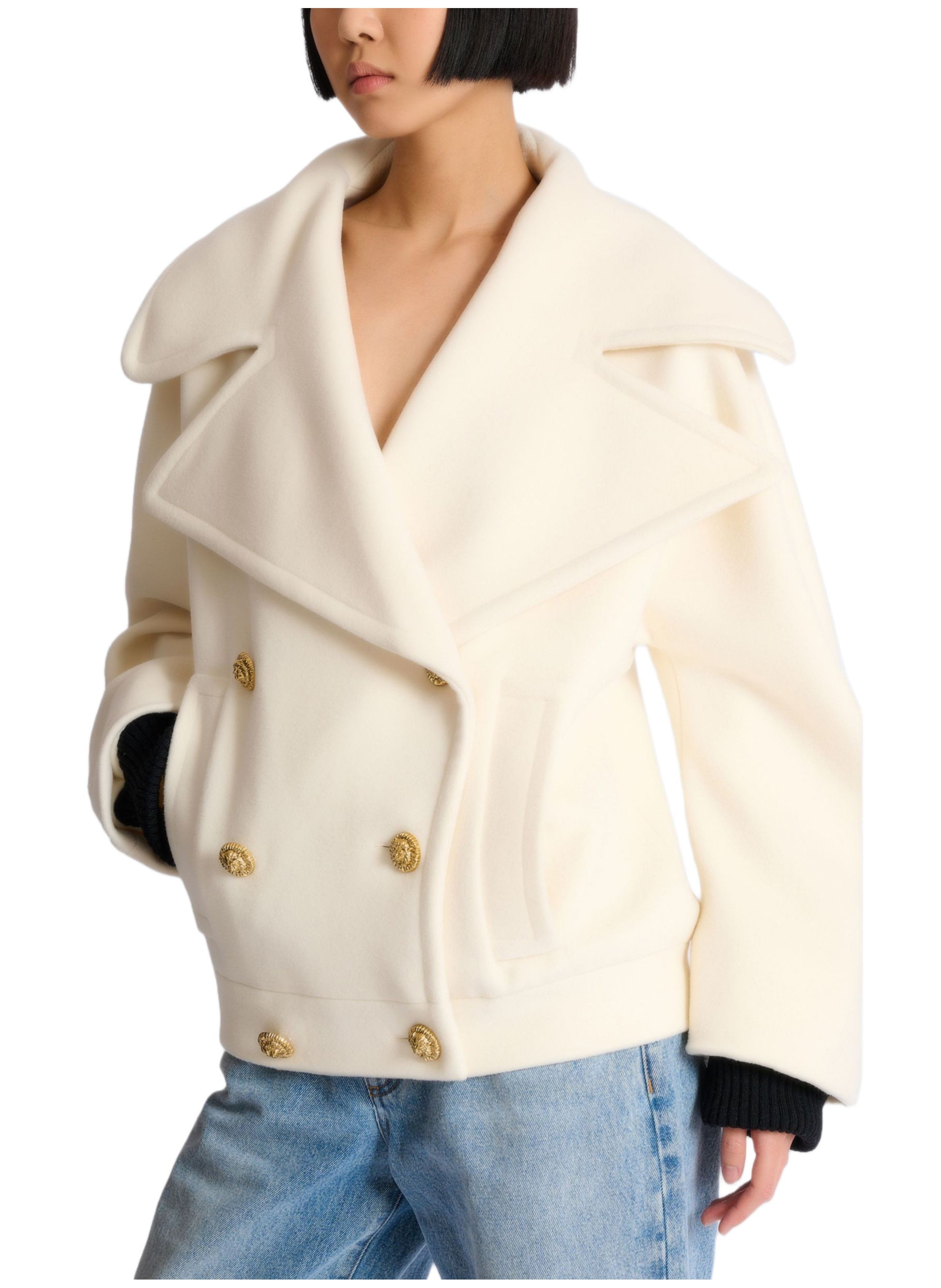 Caban 4 boutons en laine BALMAIN Blanc