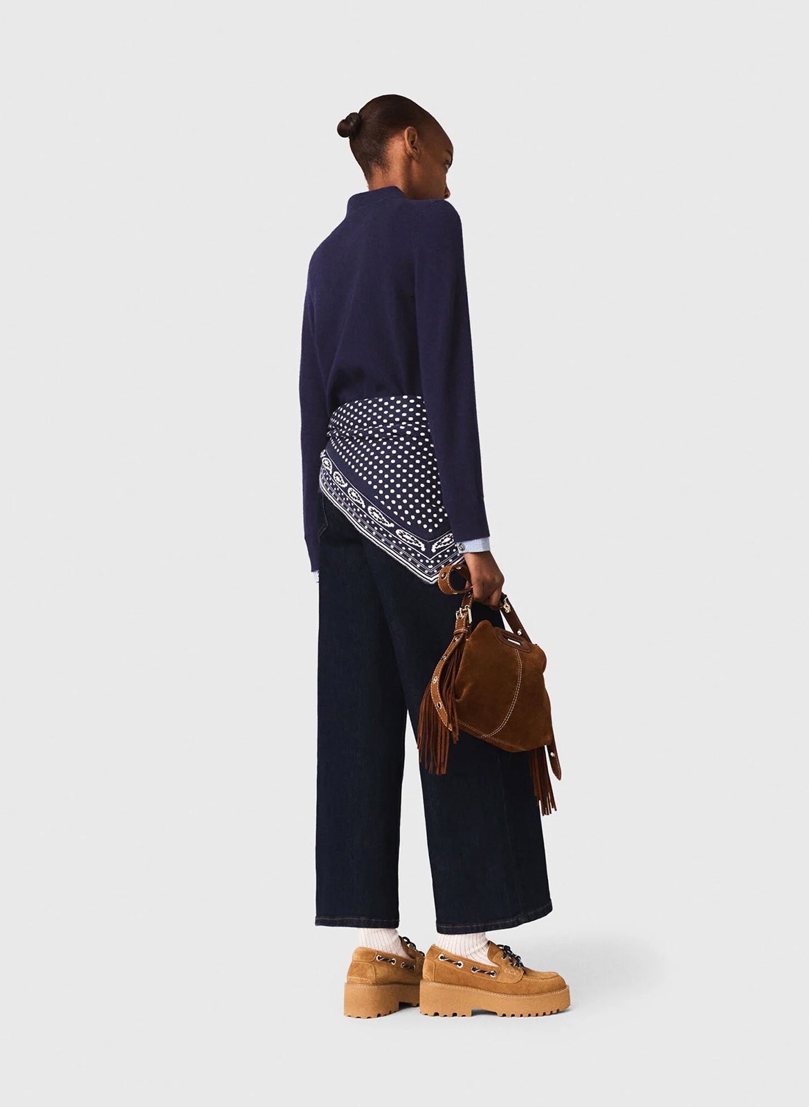 Cardigan droit col classique en laine et cachemire MAJE Bleu