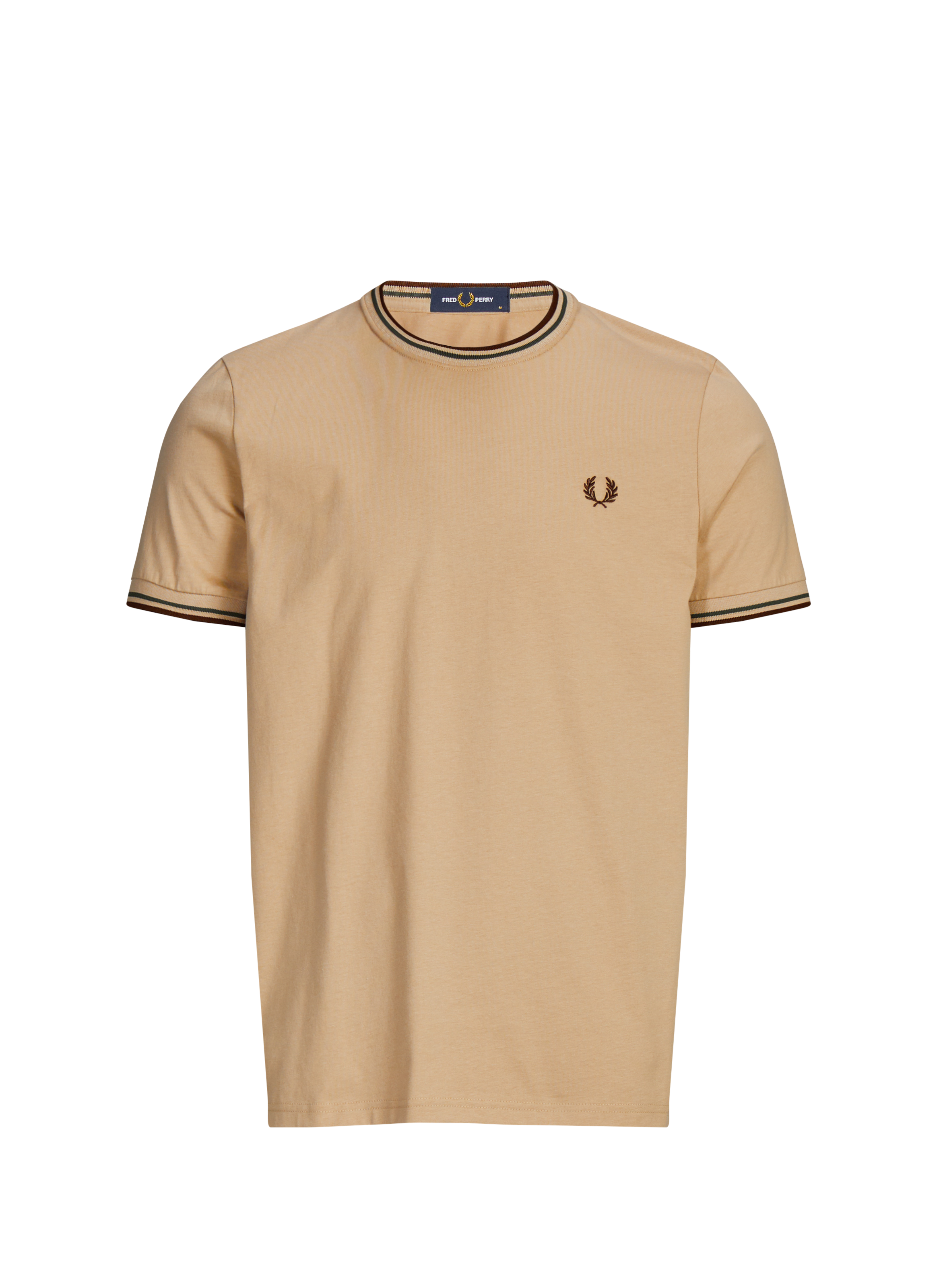 Plain round neck cotton T-shirt FRED PERRY Beige