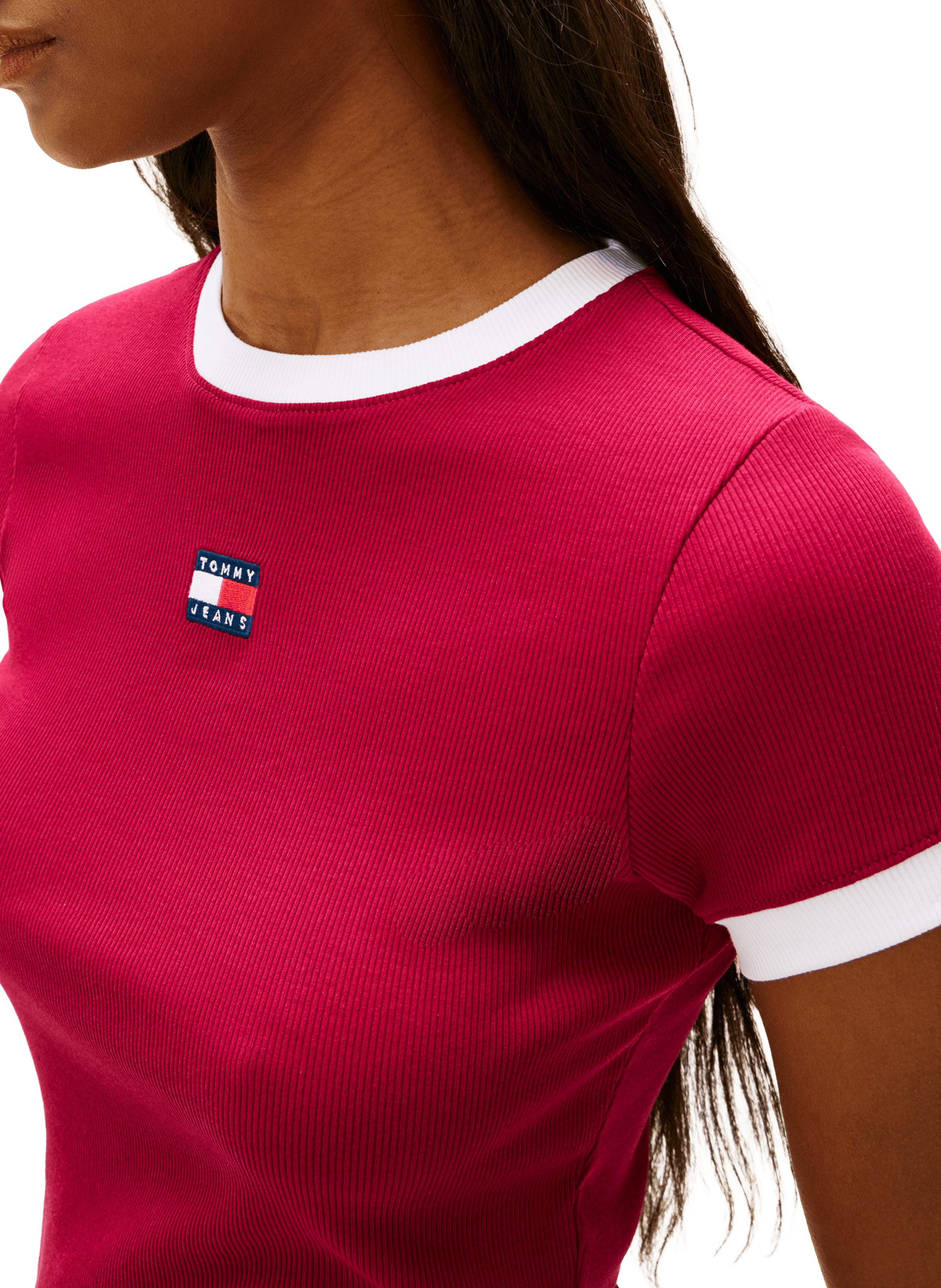 T-shirt côtelé en coton mélangé TOMMY HILFIGER Rouge