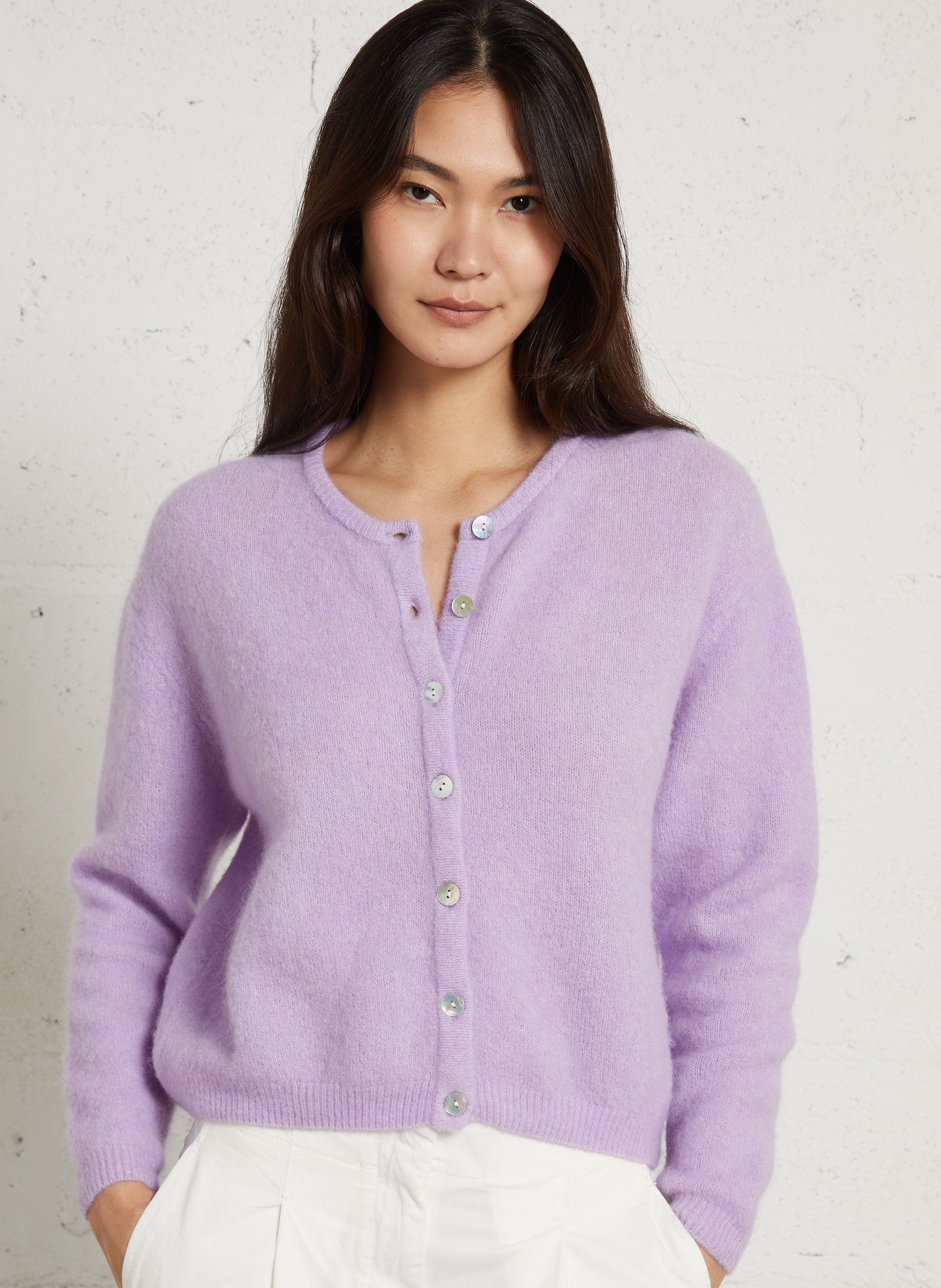 Gilet ample col rond en laine mélangée vitow  Lavande chine