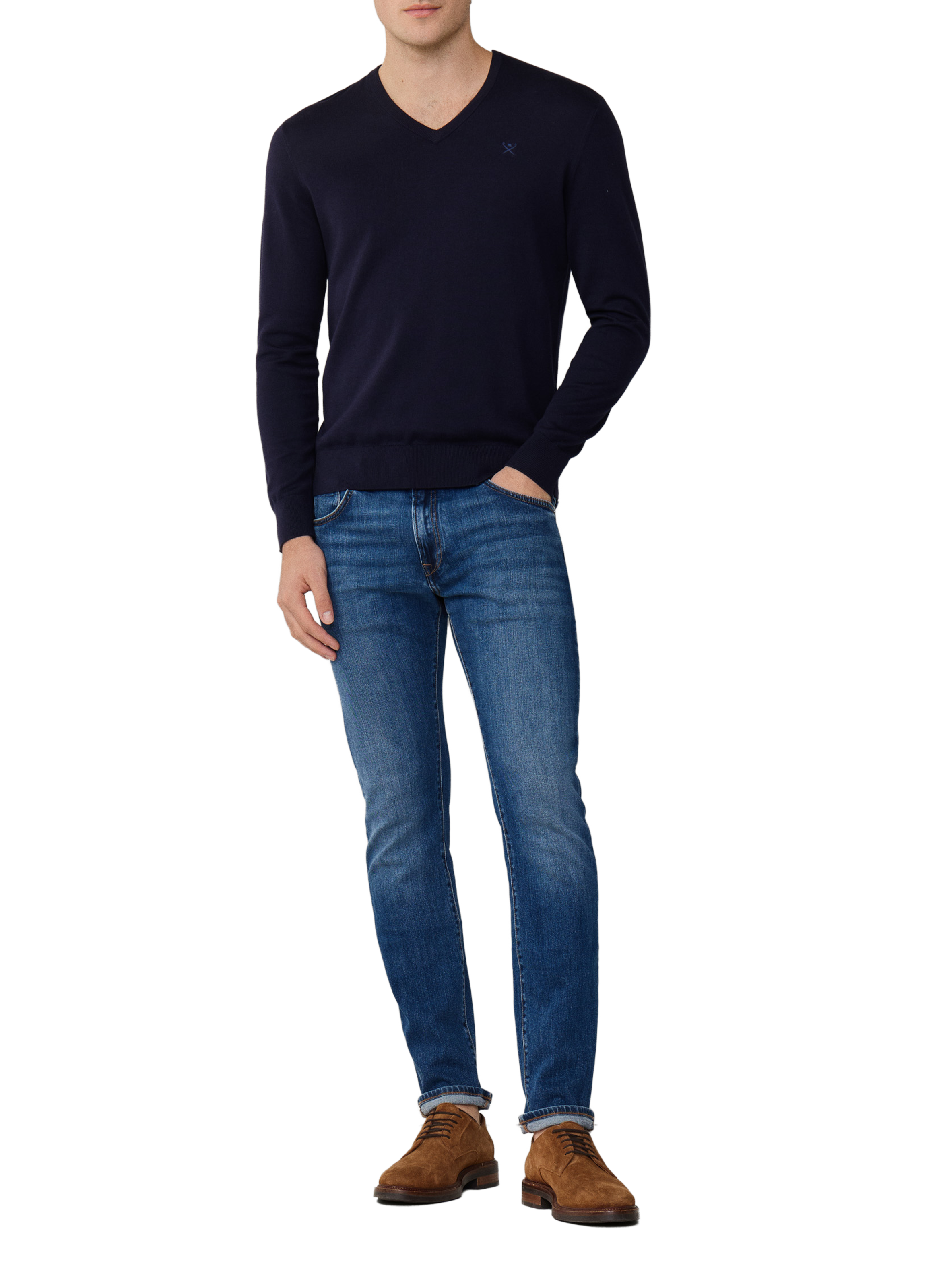 V-neck cotton and silk sweater HACKETT Blue