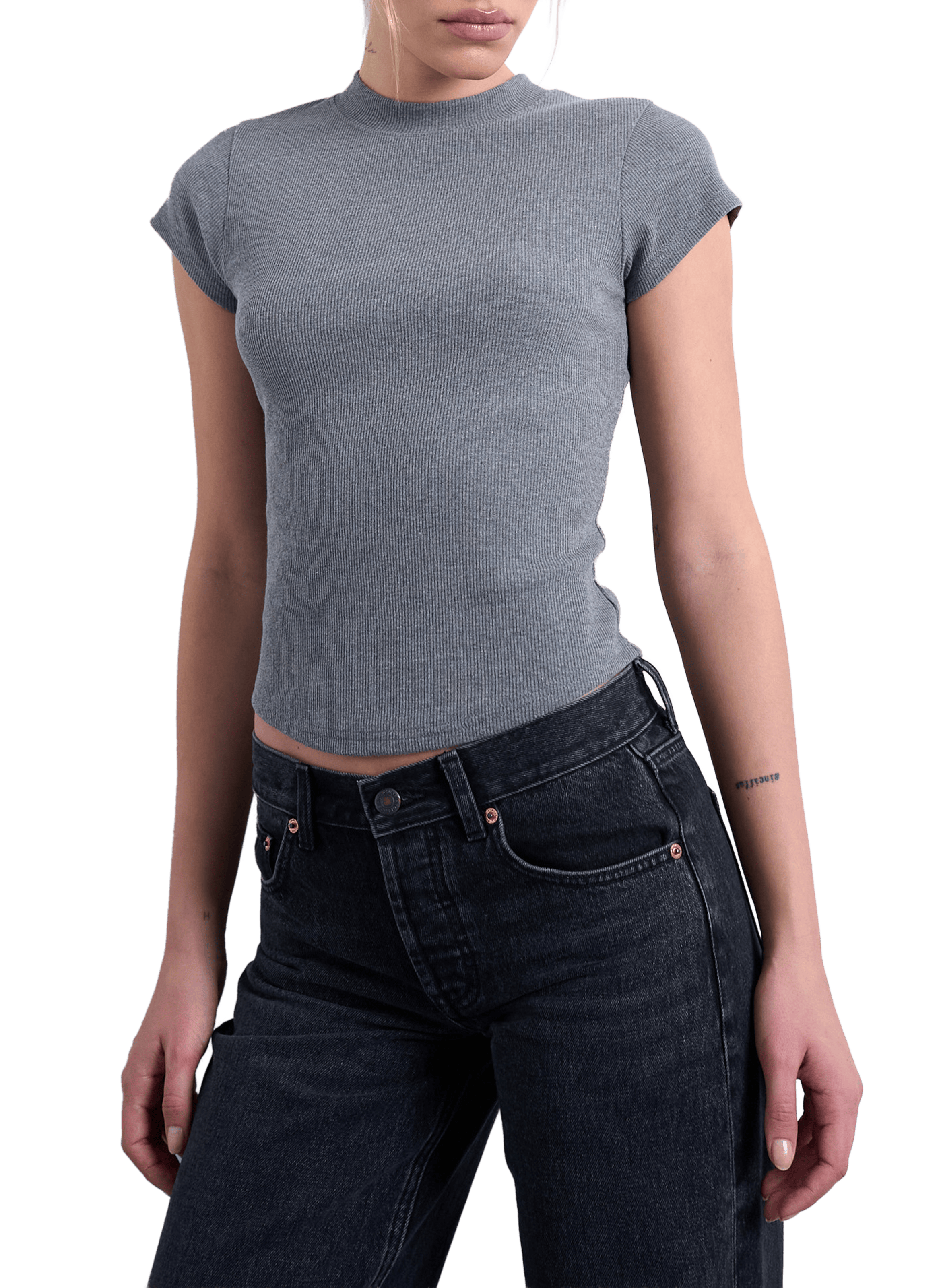 Cotton-blend round-neck T-shirt TOPSHOP Grey